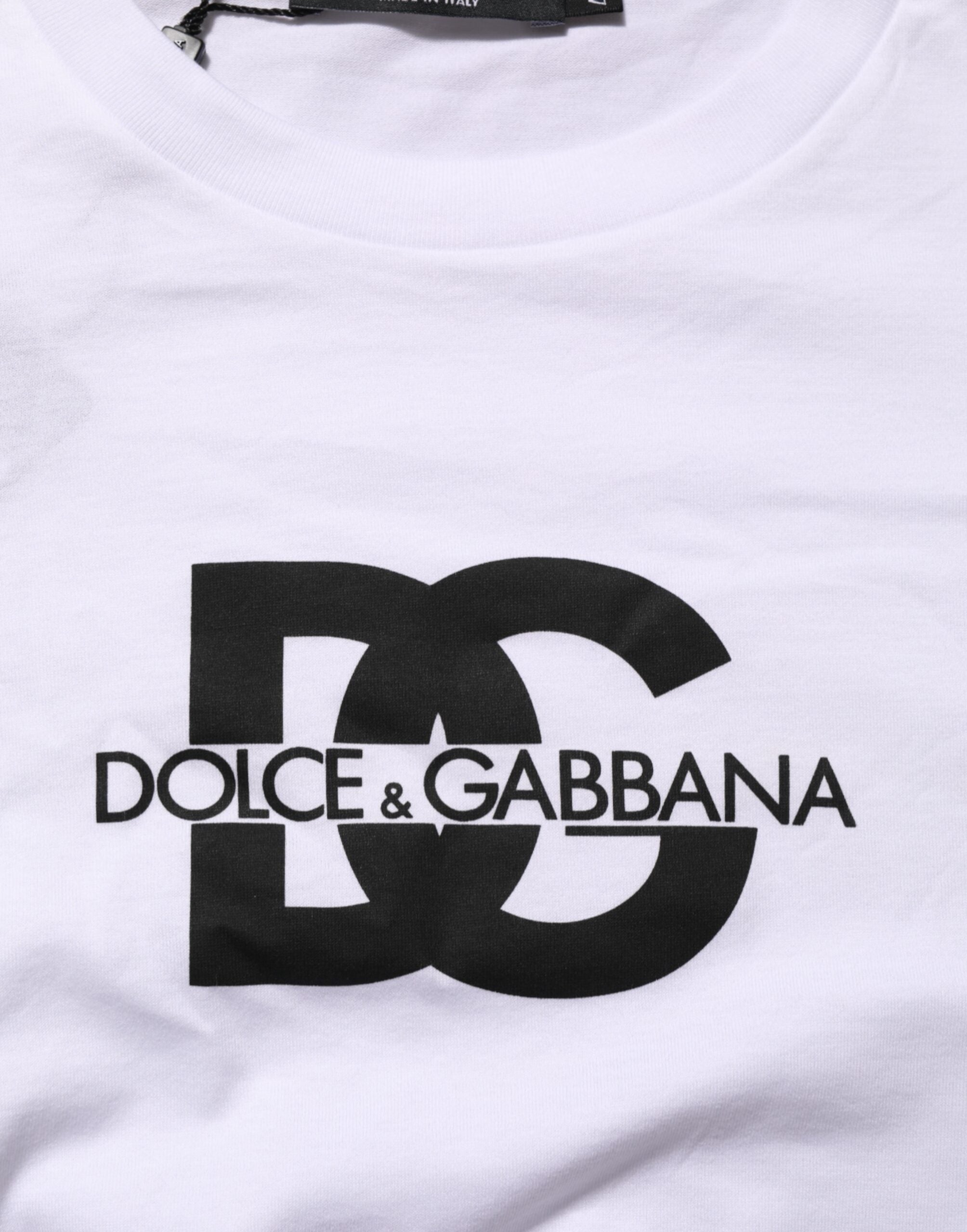 Dolce & Gabbana White Logo Print Cotton Crew Neck Men T-shirt Dolce & Gabbana