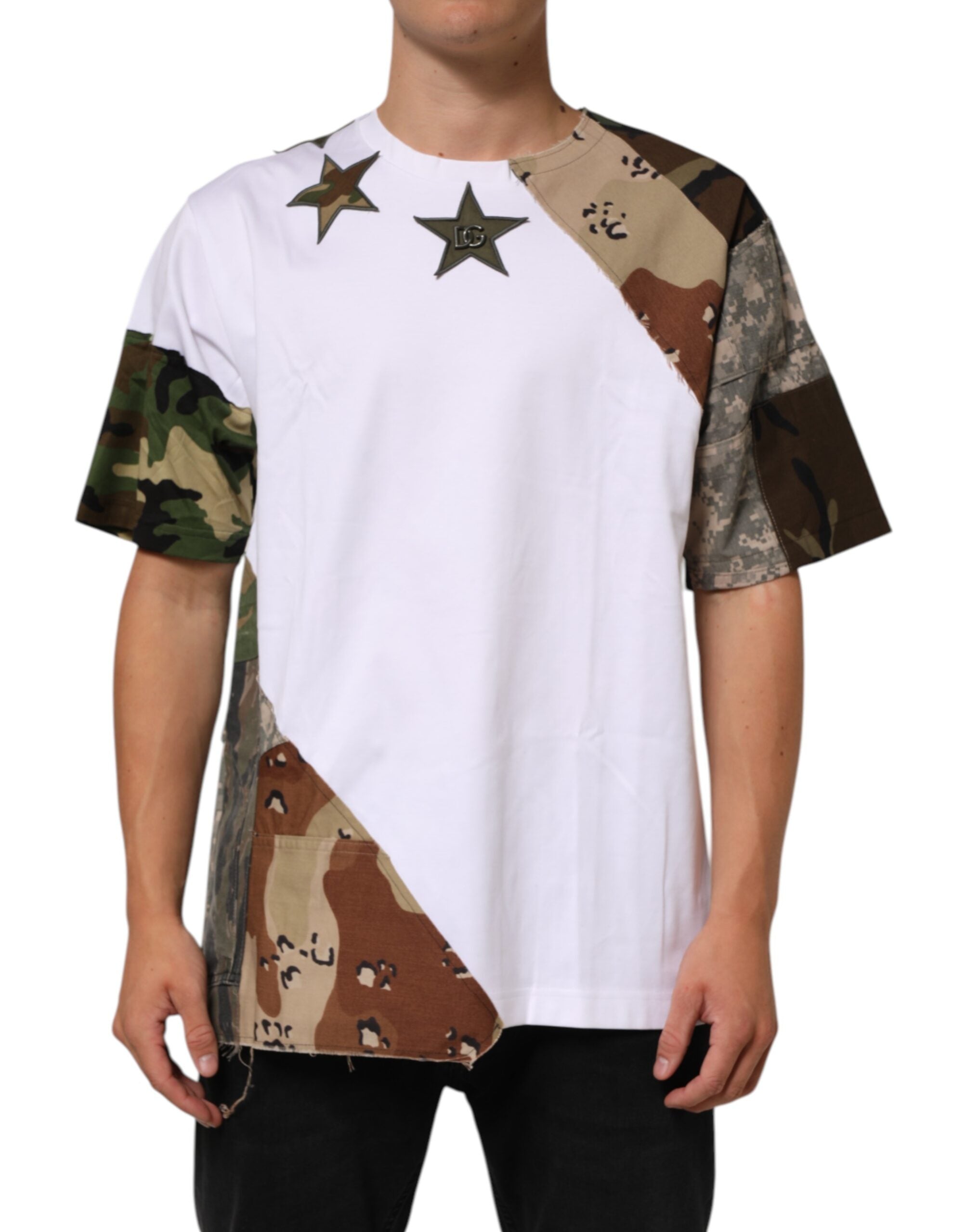 Dolce & Gabbana White Camouflage Patckwork Men Cotton T-shirt Dolce & Gabbana