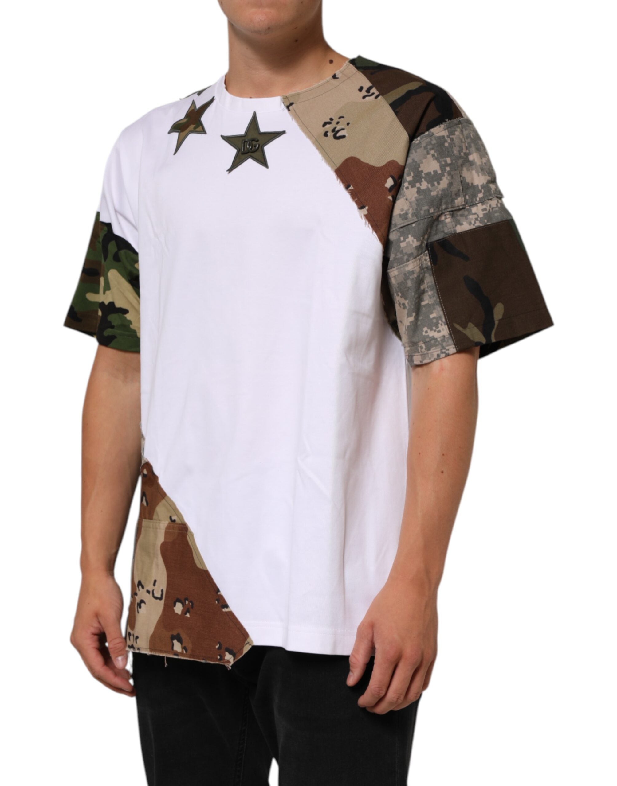 Dolce & Gabbana White Camouflage Patckwork Men Cotton T-shirt Dolce & Gabbana
