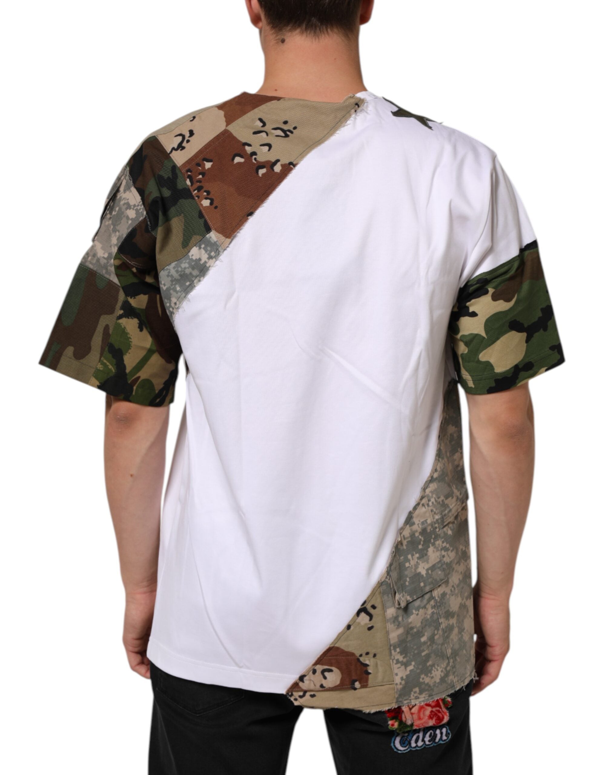 Dolce & Gabbana White Camouflage Patckwork Men Cotton T-shirt Dolce & Gabbana
