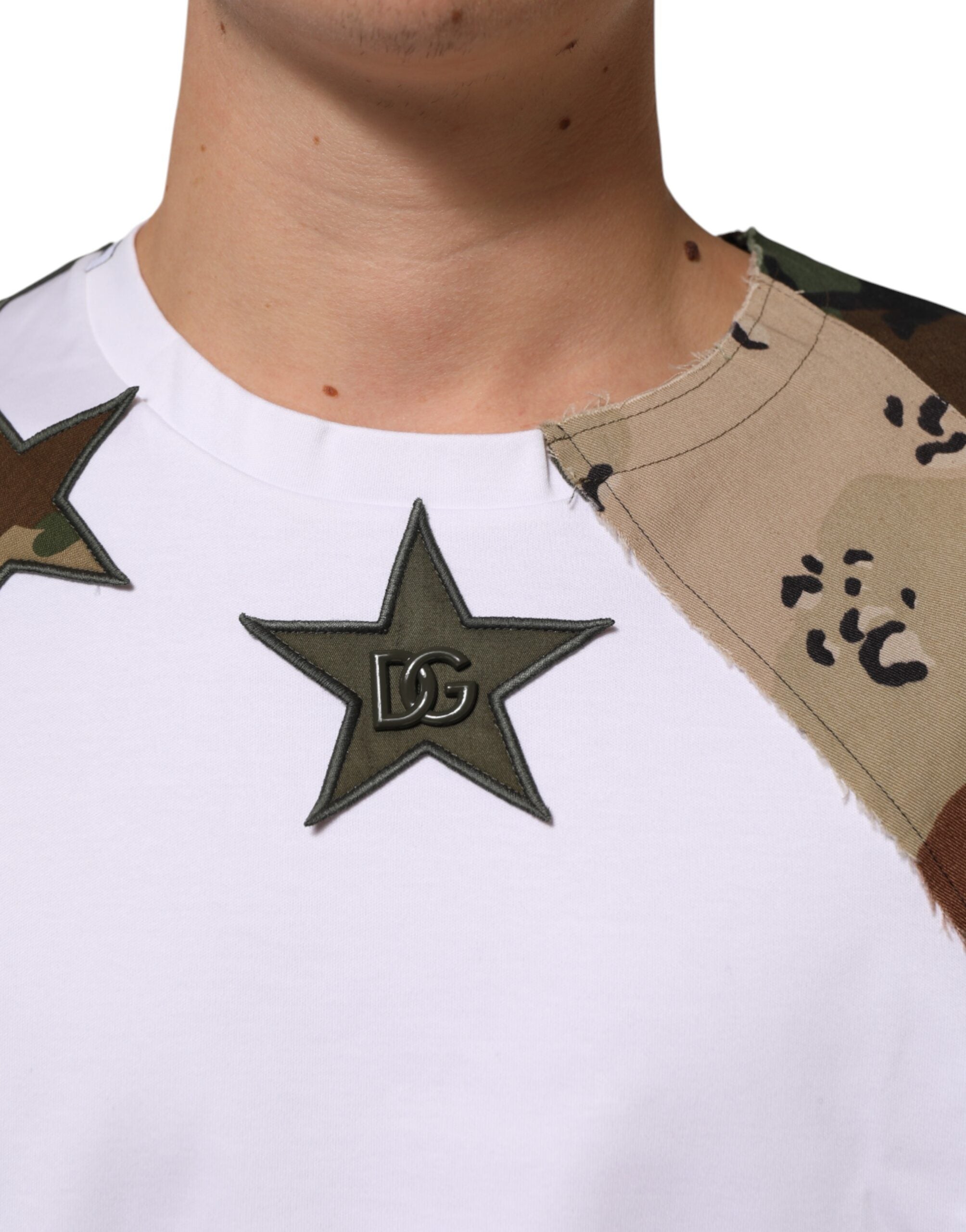 Dolce & Gabbana White Camouflage Patckwork Men Cotton T-shirt Dolce & Gabbana