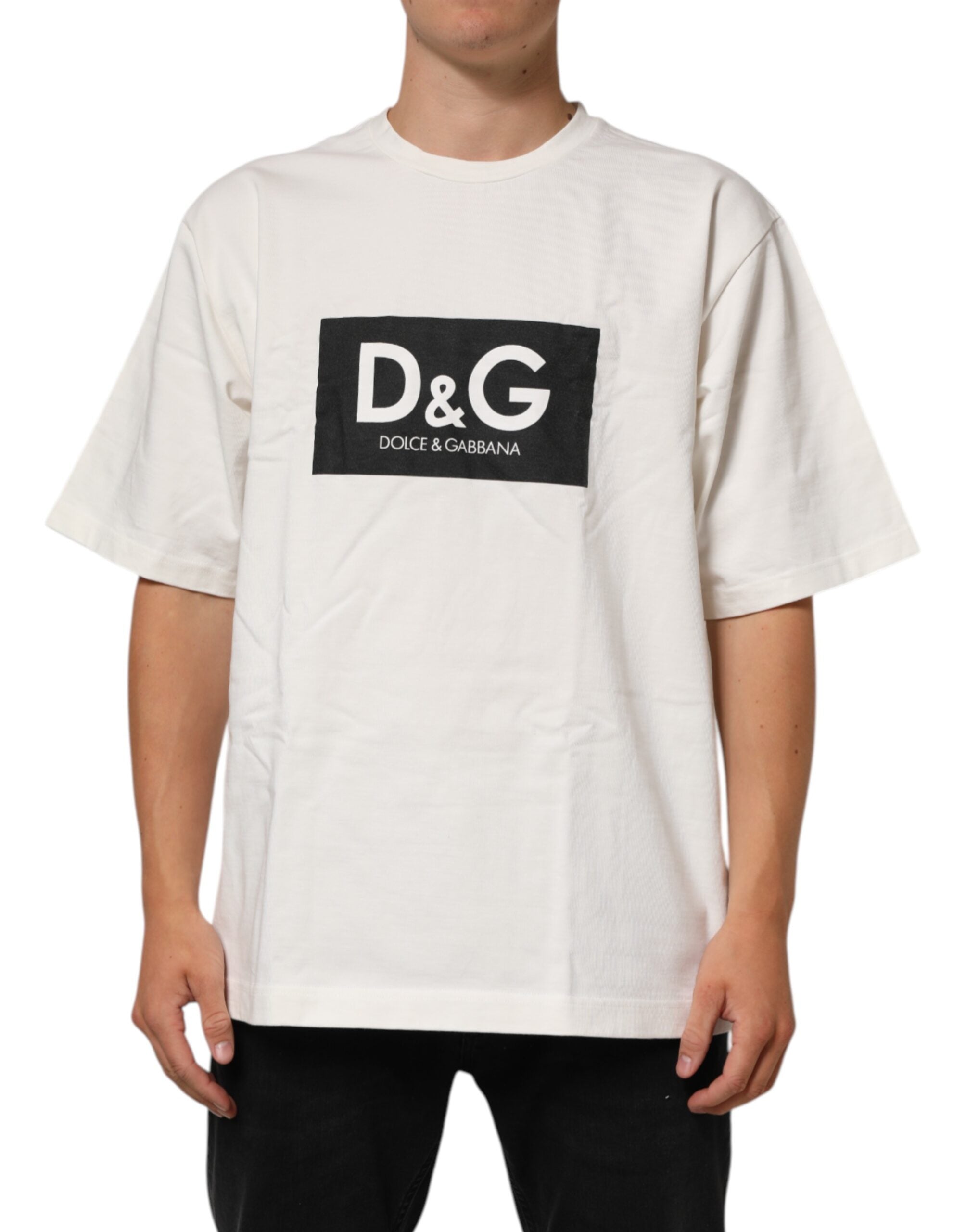 Dolce & Gabbana White Logo Print Cotton Crew Neck Men T-shirt Dolce & Gabbana