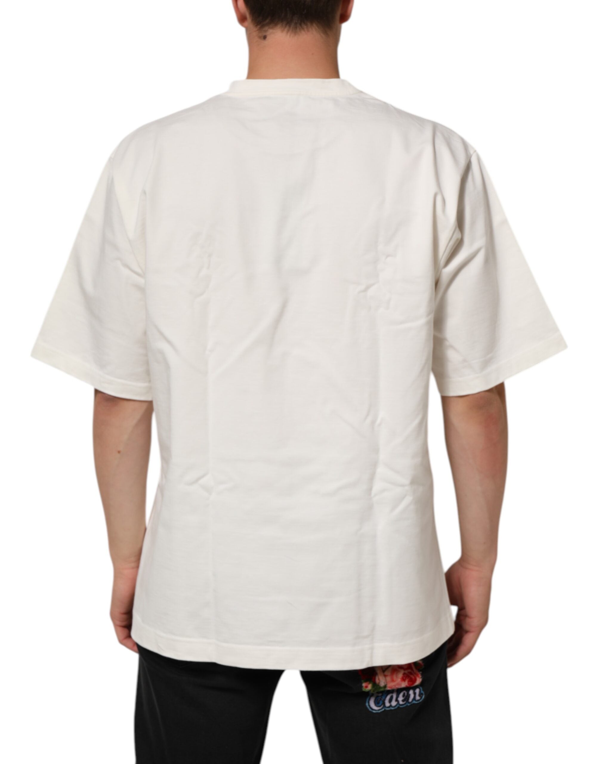 Dolce & Gabbana White Logo Print Cotton Crew Neck Men T-shirt Dolce & Gabbana