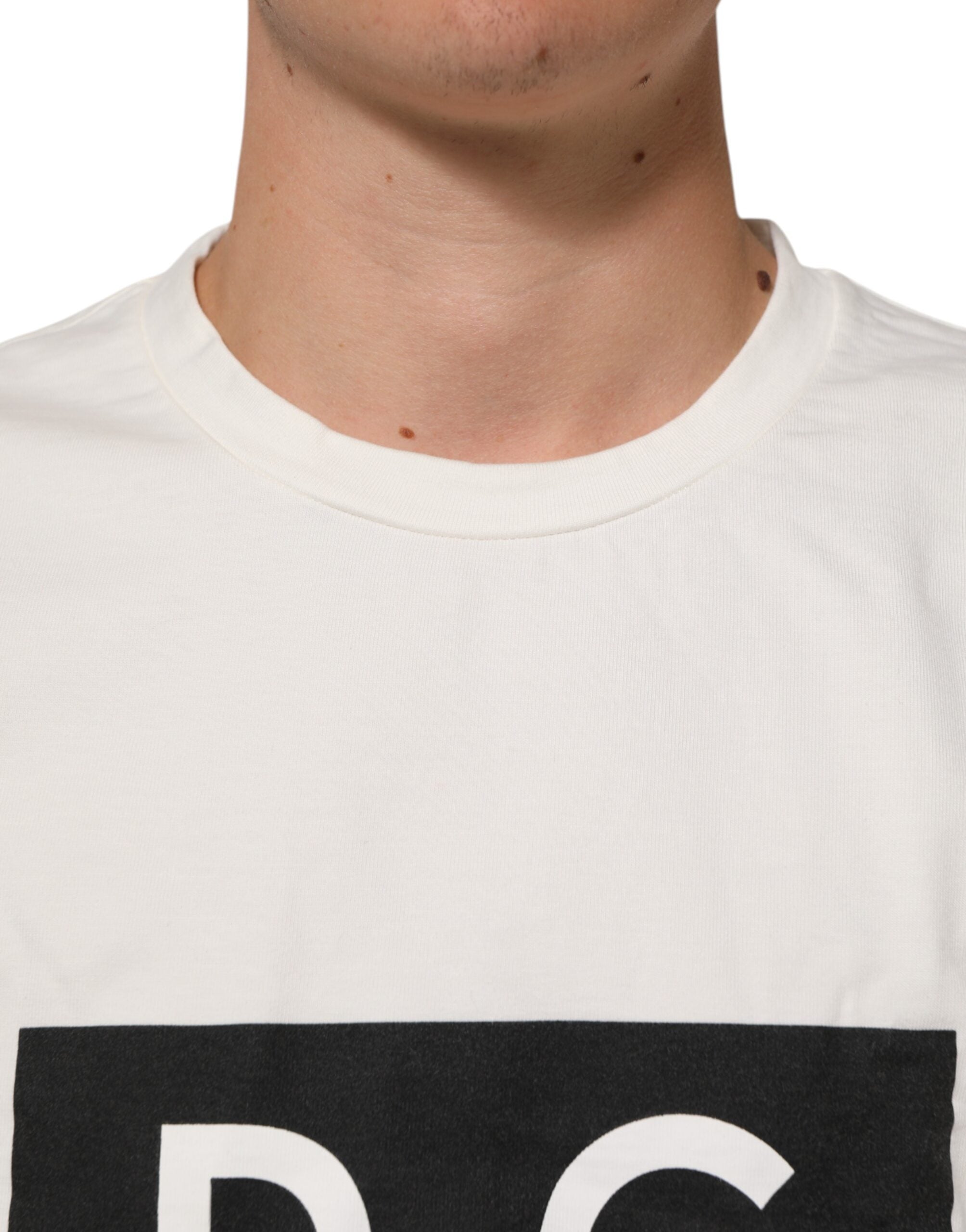 Dolce & Gabbana White Logo Print Cotton Crew Neck Men T-shirt Dolce & Gabbana