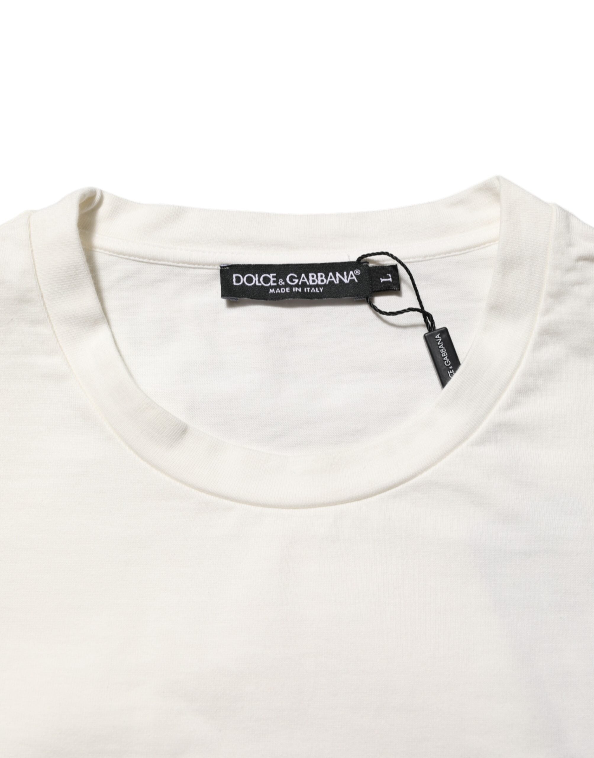 Dolce & Gabbana White Logo Print Cotton Crew Neck Men T-shirt Dolce & Gabbana