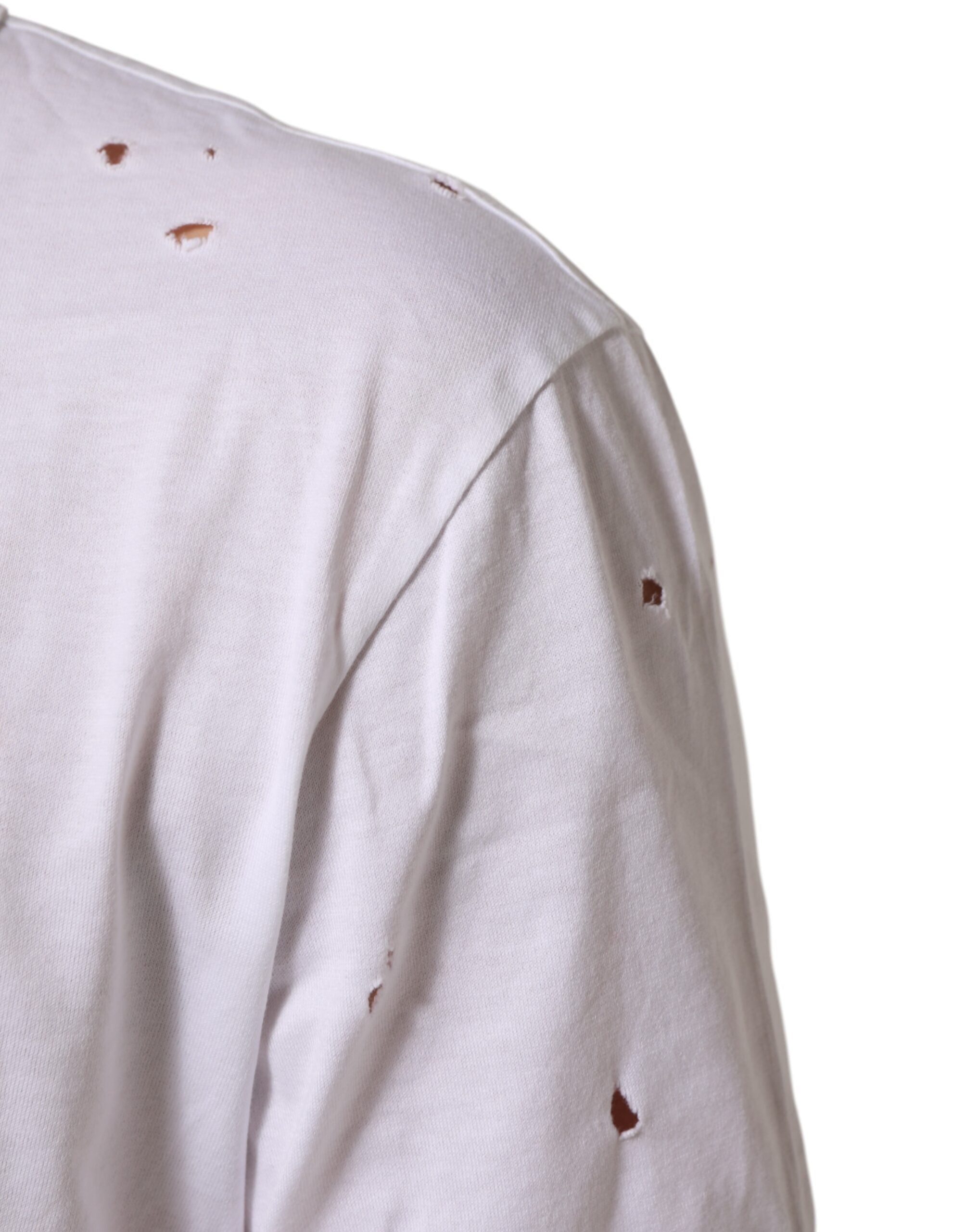 Dolce & Gabbana White Distressed Cotton V Neck Men T-shirt Dolce & Gabbana