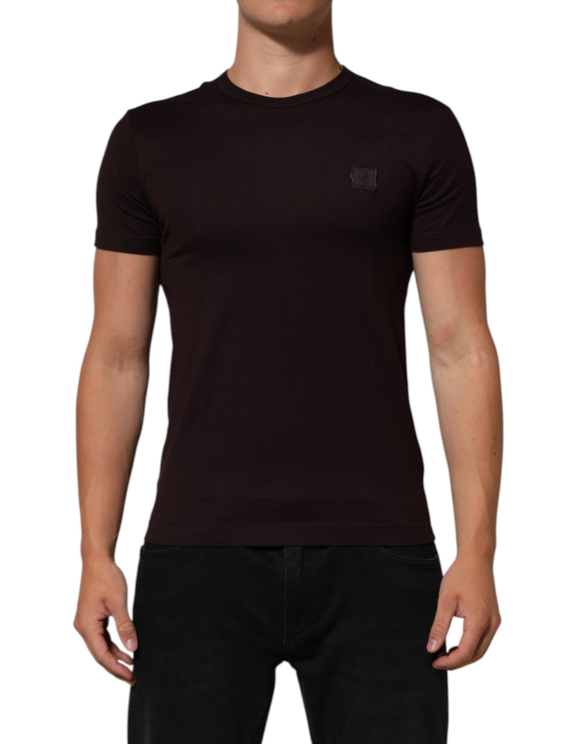 Dolce & Gabbana Brown Logo Plaque Cotton Crew Neck T-shirt