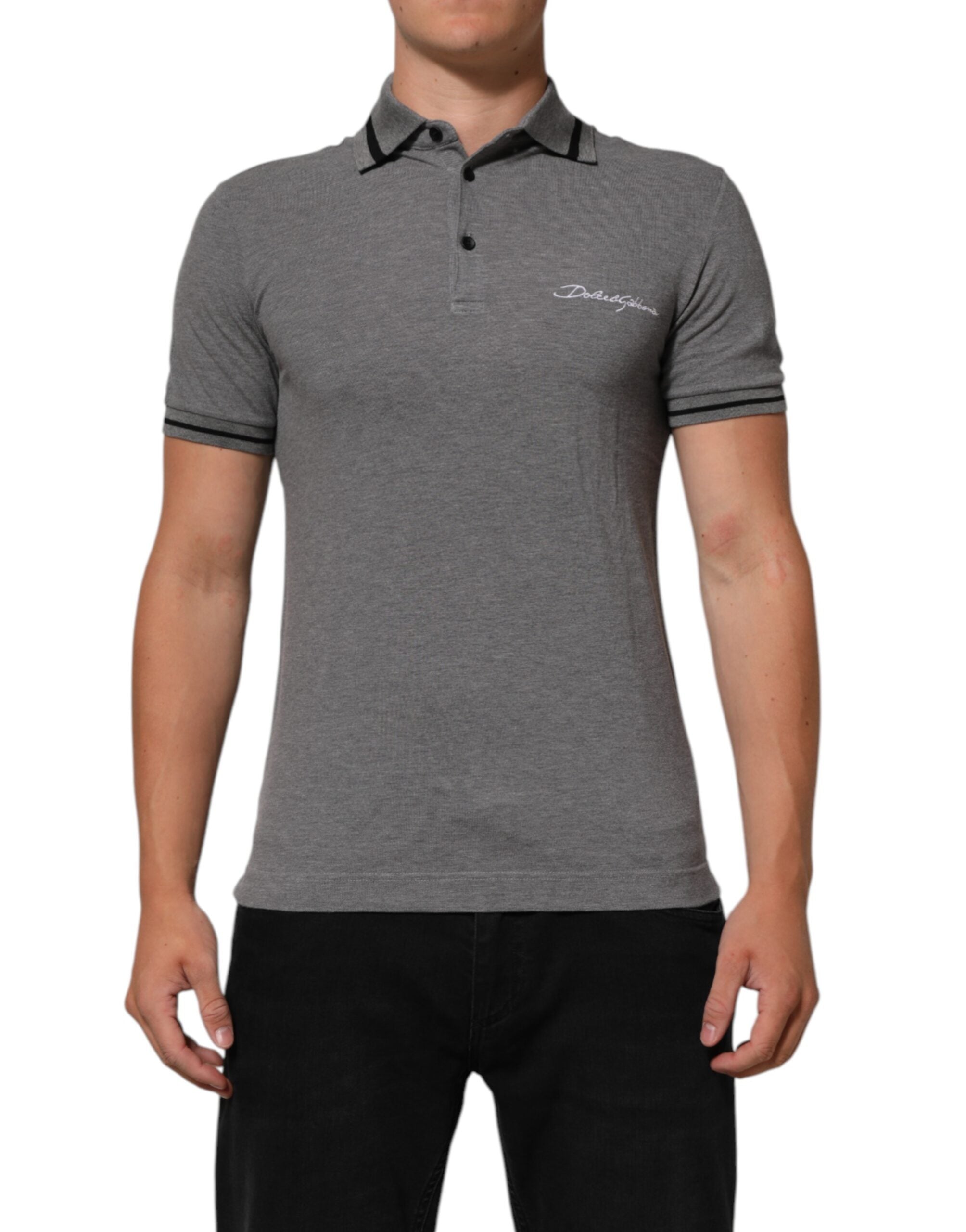 Dolce & Gabbana Gray Logo Embroidery Collared Polo T-shirt Dolce & Gabbana