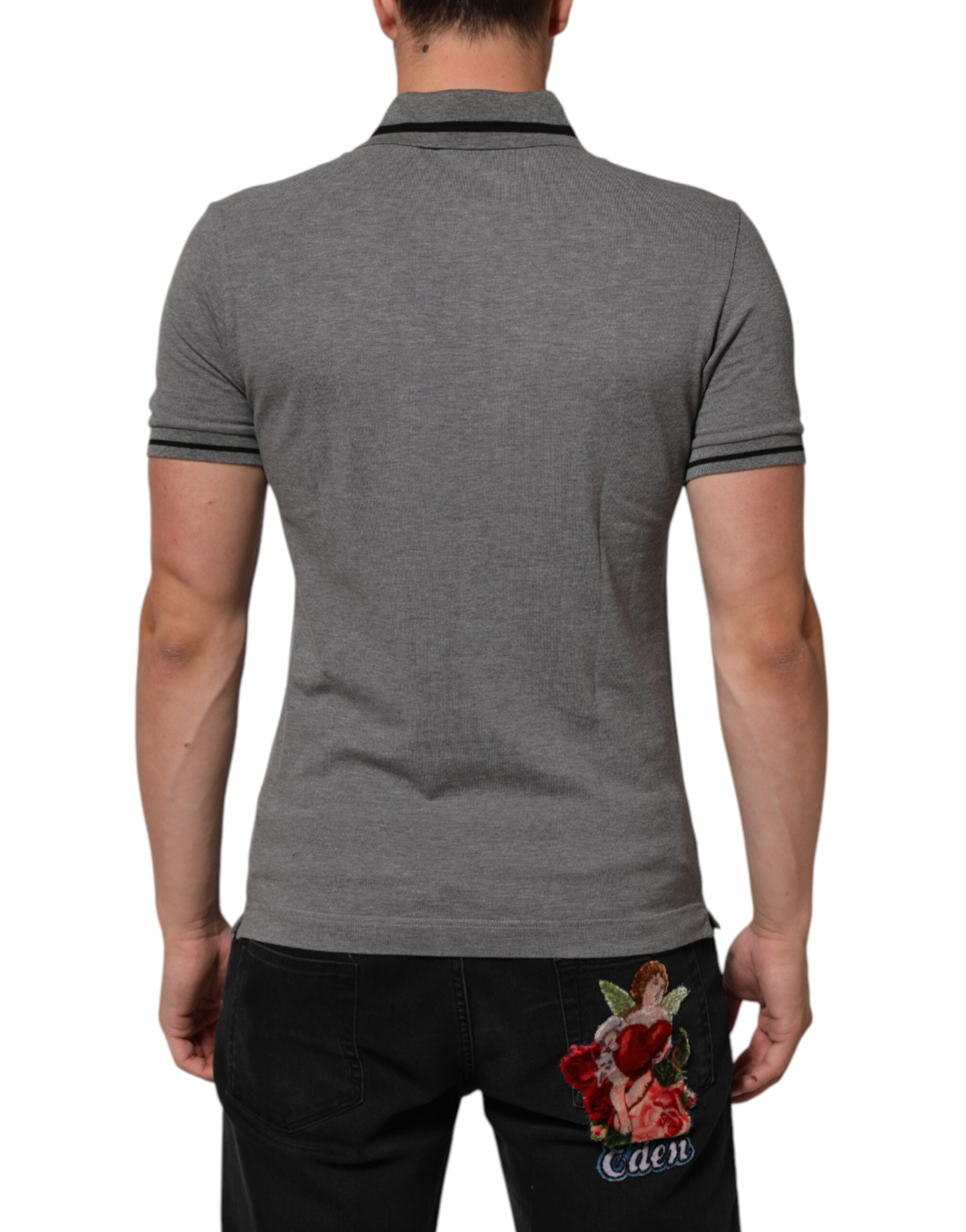 Dolce & Gabbana Gray Logo Embroidery Collared Polo T-shirt Dolce & Gabbana