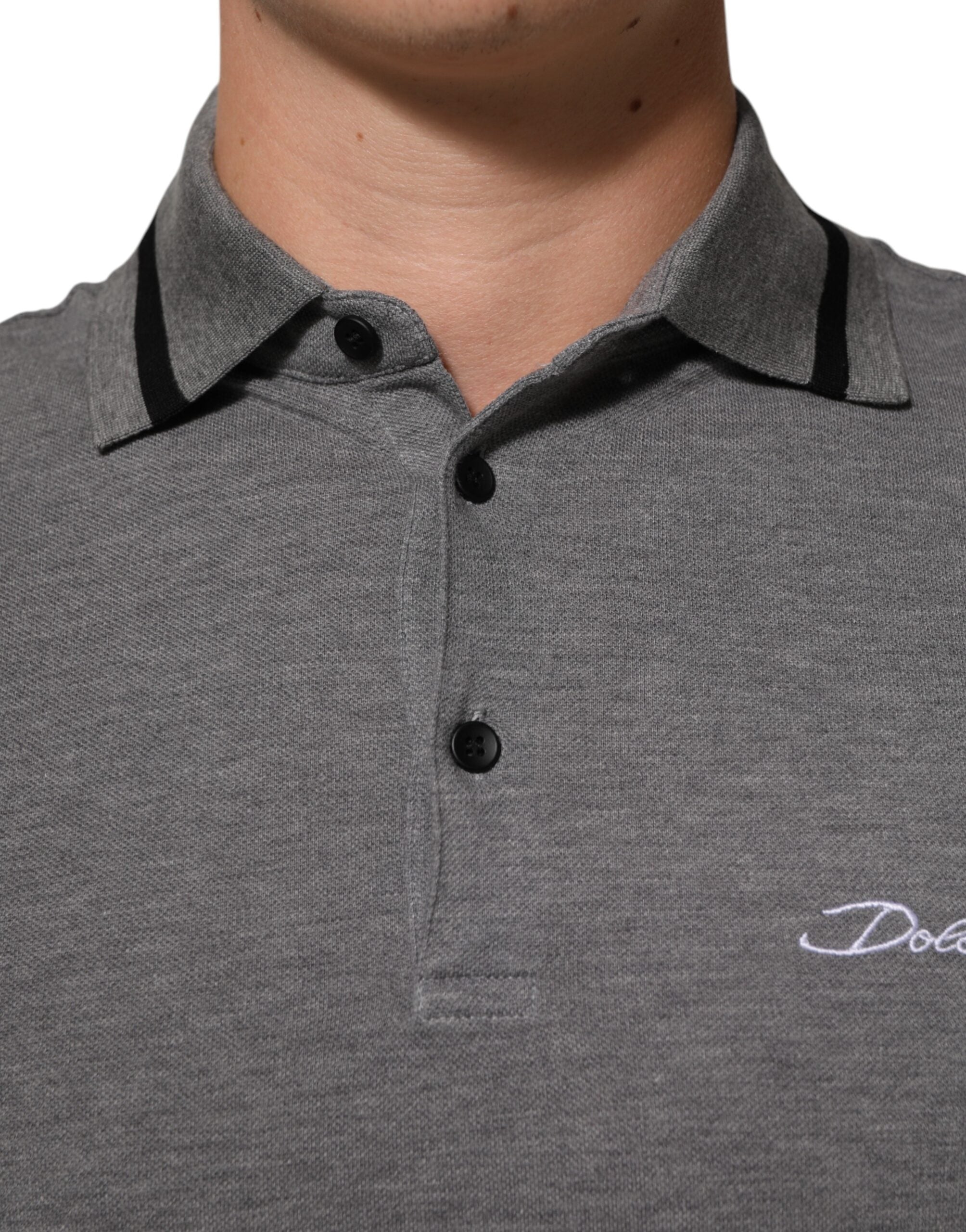 Dolce & Gabbana Gray Logo Embroidery Collared Polo T-shirt Dolce & Gabbana