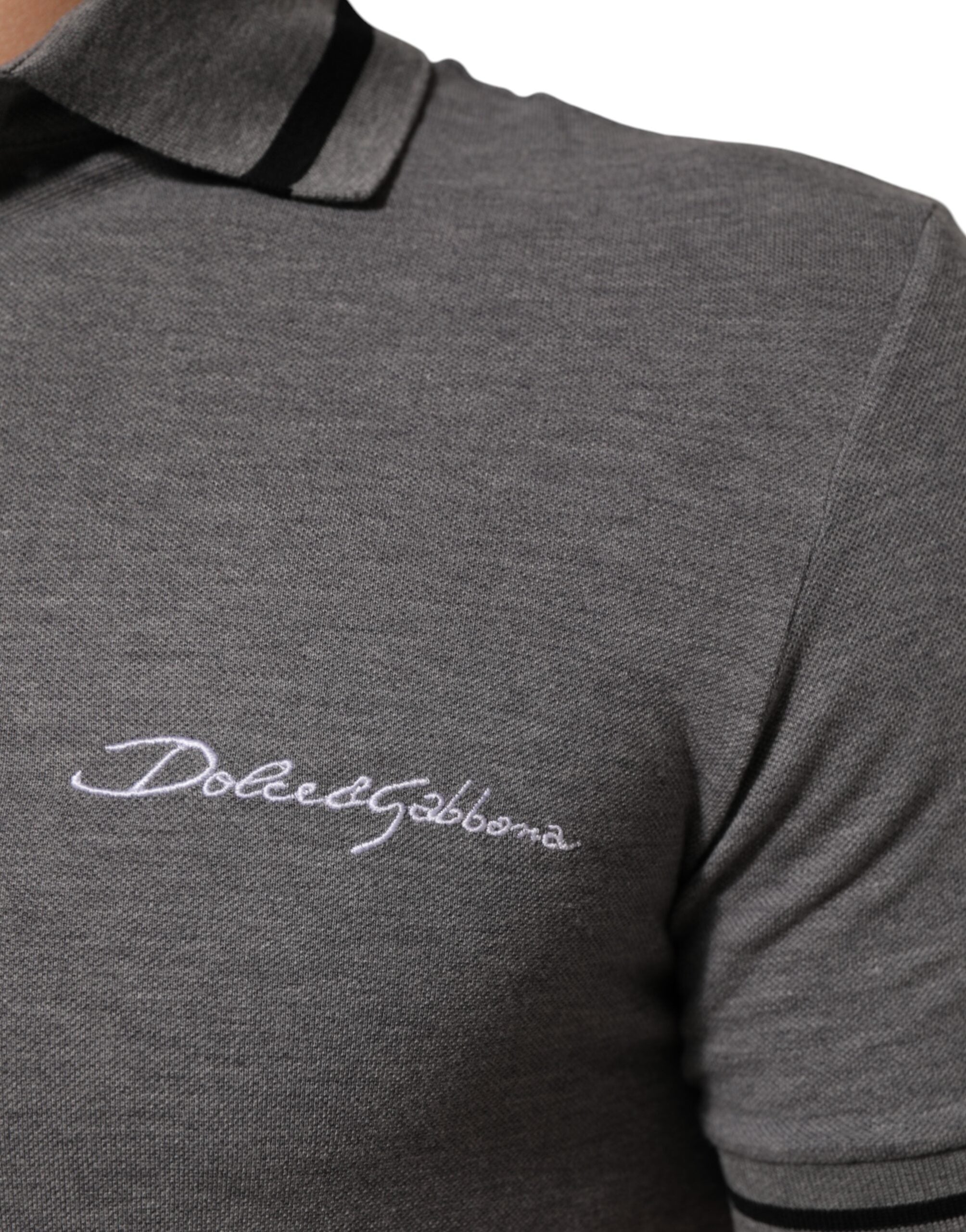 Dolce & Gabbana Gray Logo Embroidery Collared Polo T-shirt Dolce & Gabbana