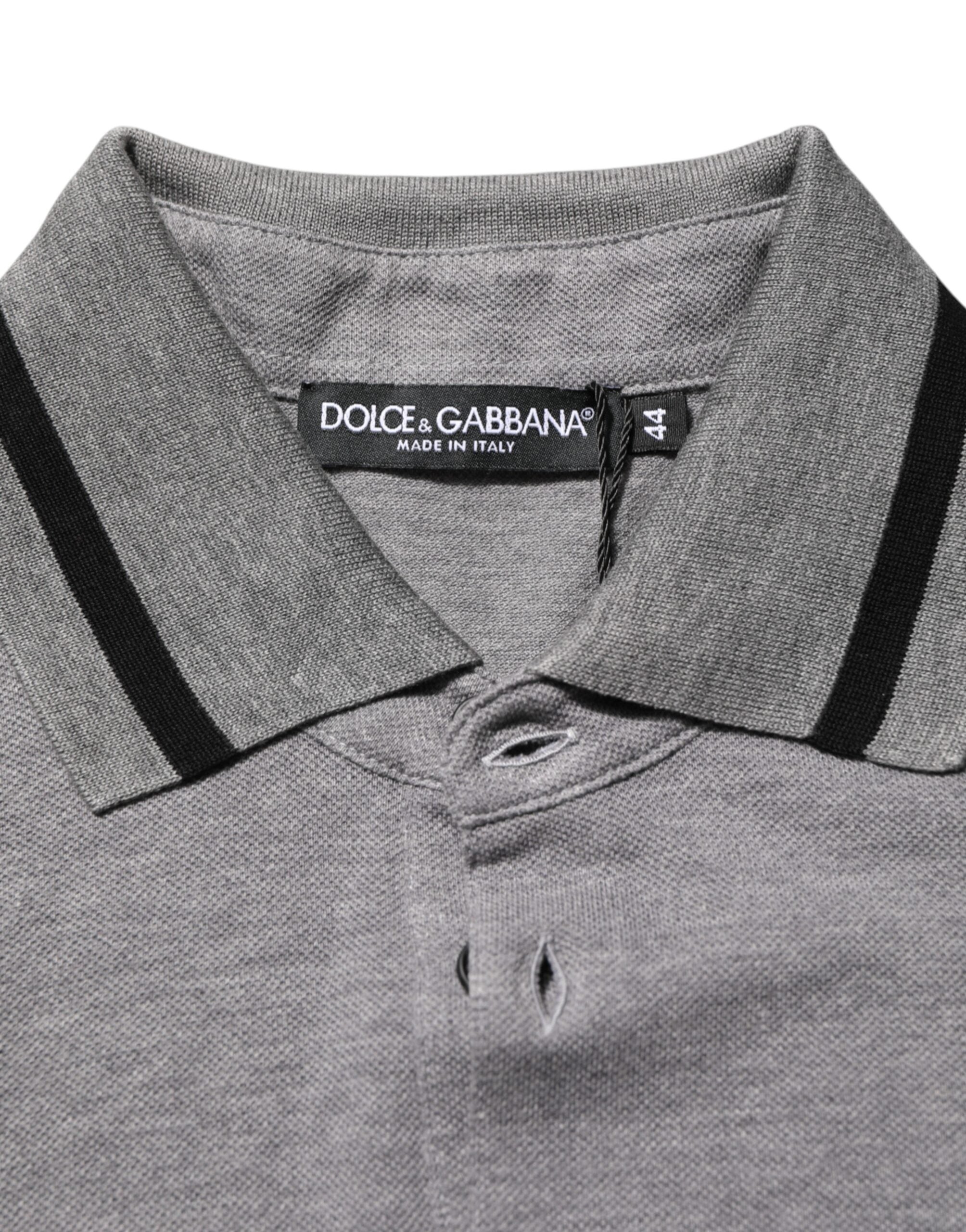 Dolce & Gabbana Gray Logo Embroidery Collared Polo T-shirt Dolce & Gabbana