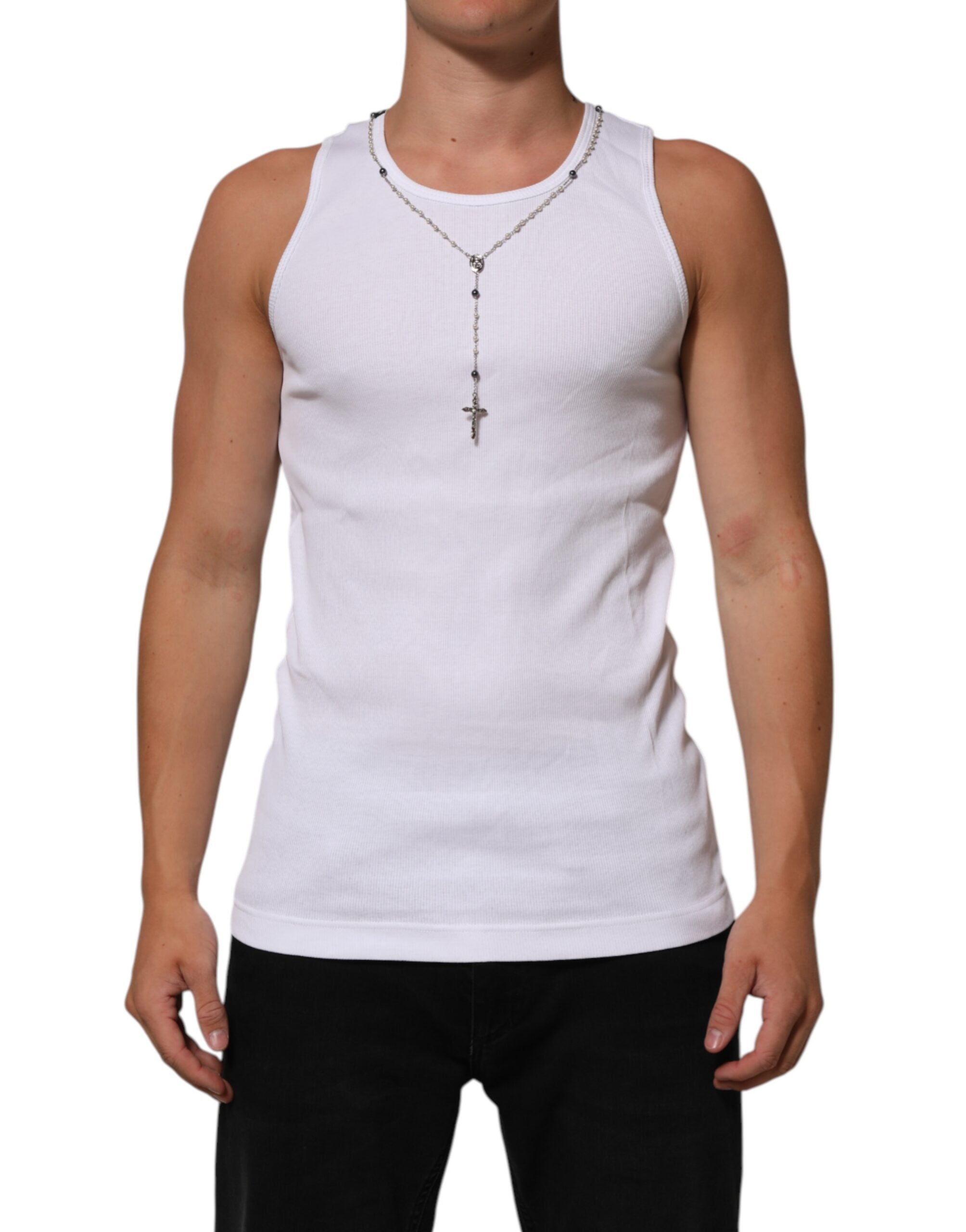 Dolce & Gabbana White Cotton Chain Necklace Tank Top T-shirt Dolce & Gabbana