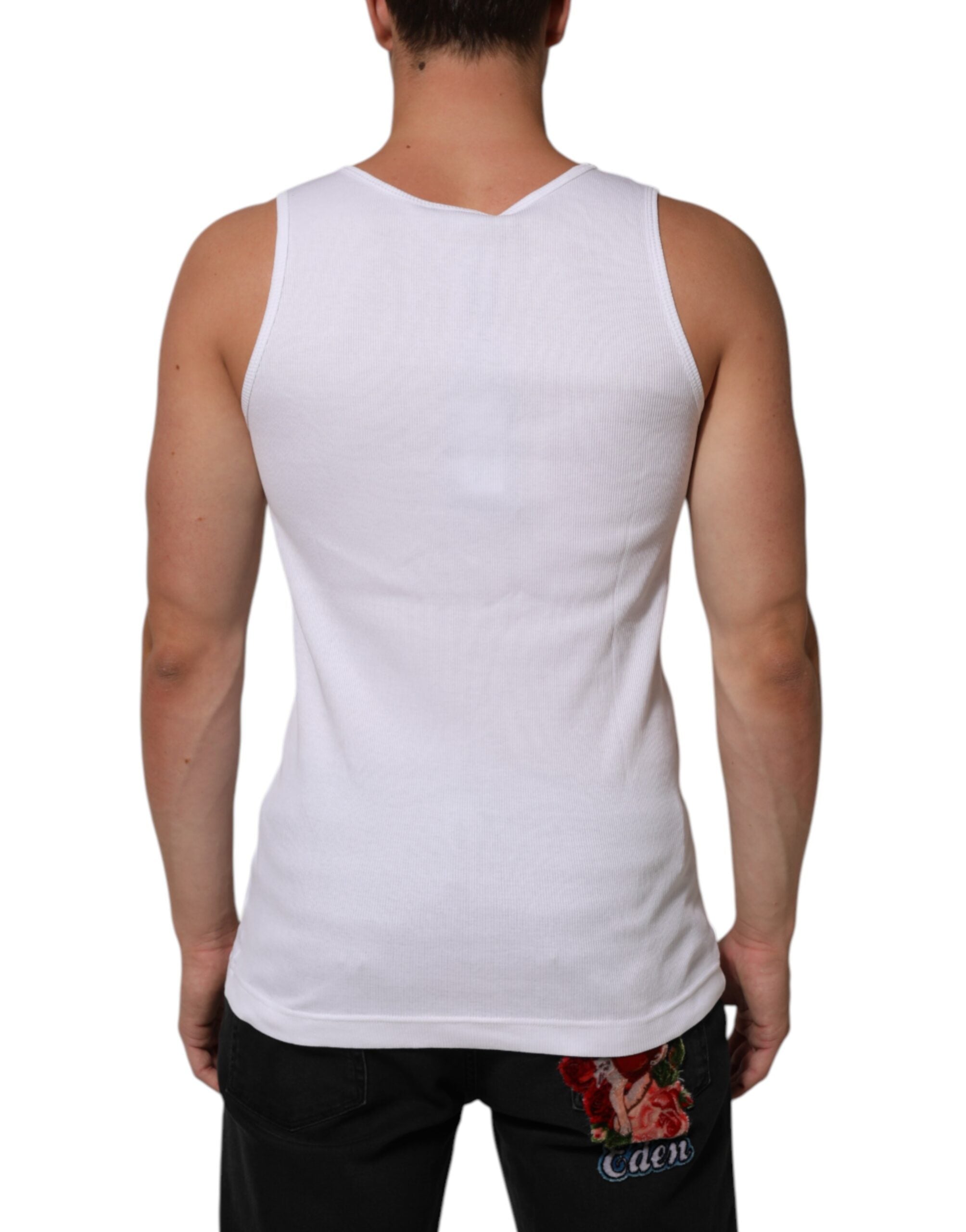 Dolce & Gabbana White Cotton Chain Necklace Tank Top T-shirt Dolce & Gabbana