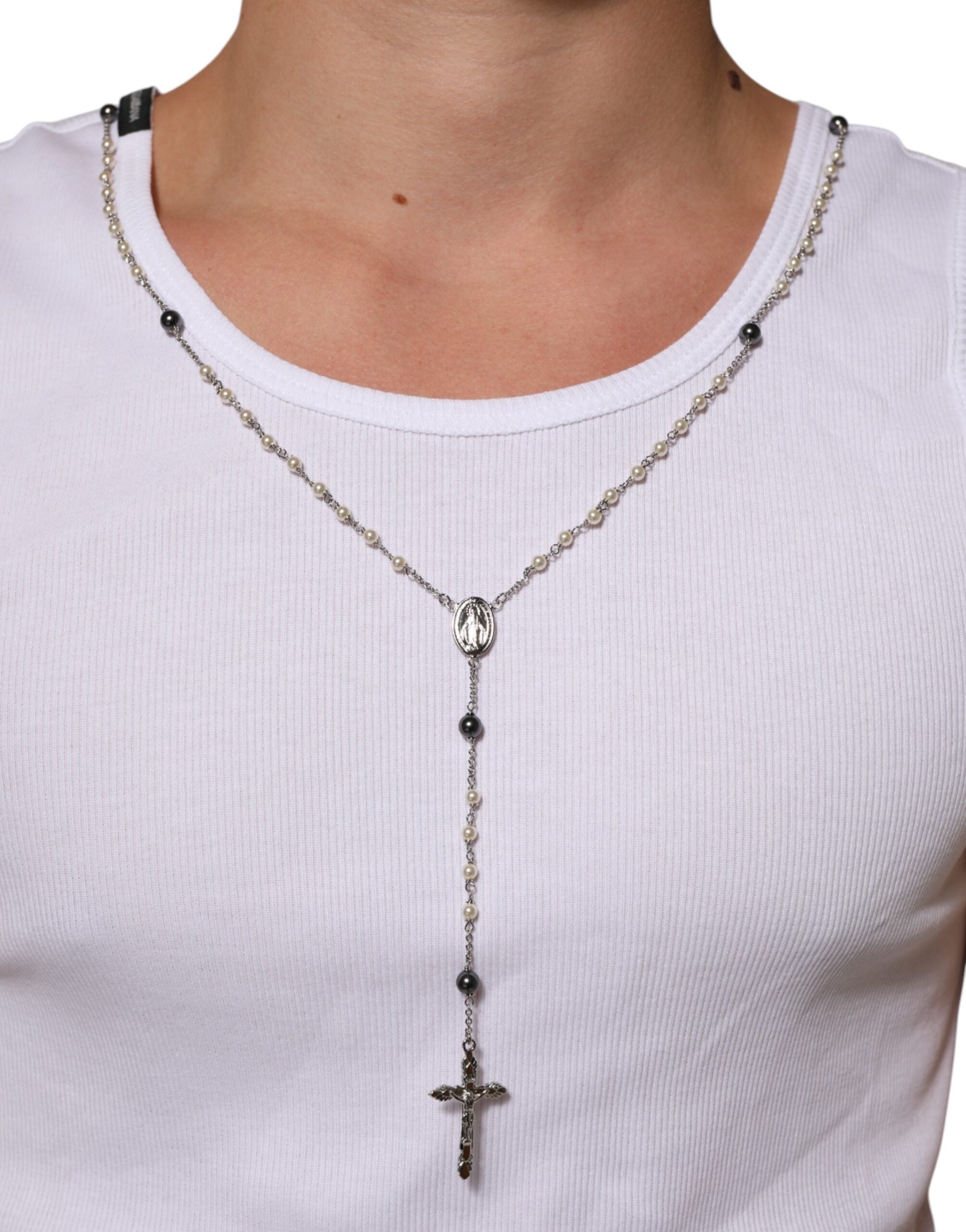 Dolce & Gabbana White Cotton Chain Necklace Tank Top T-shirt Dolce & Gabbana
