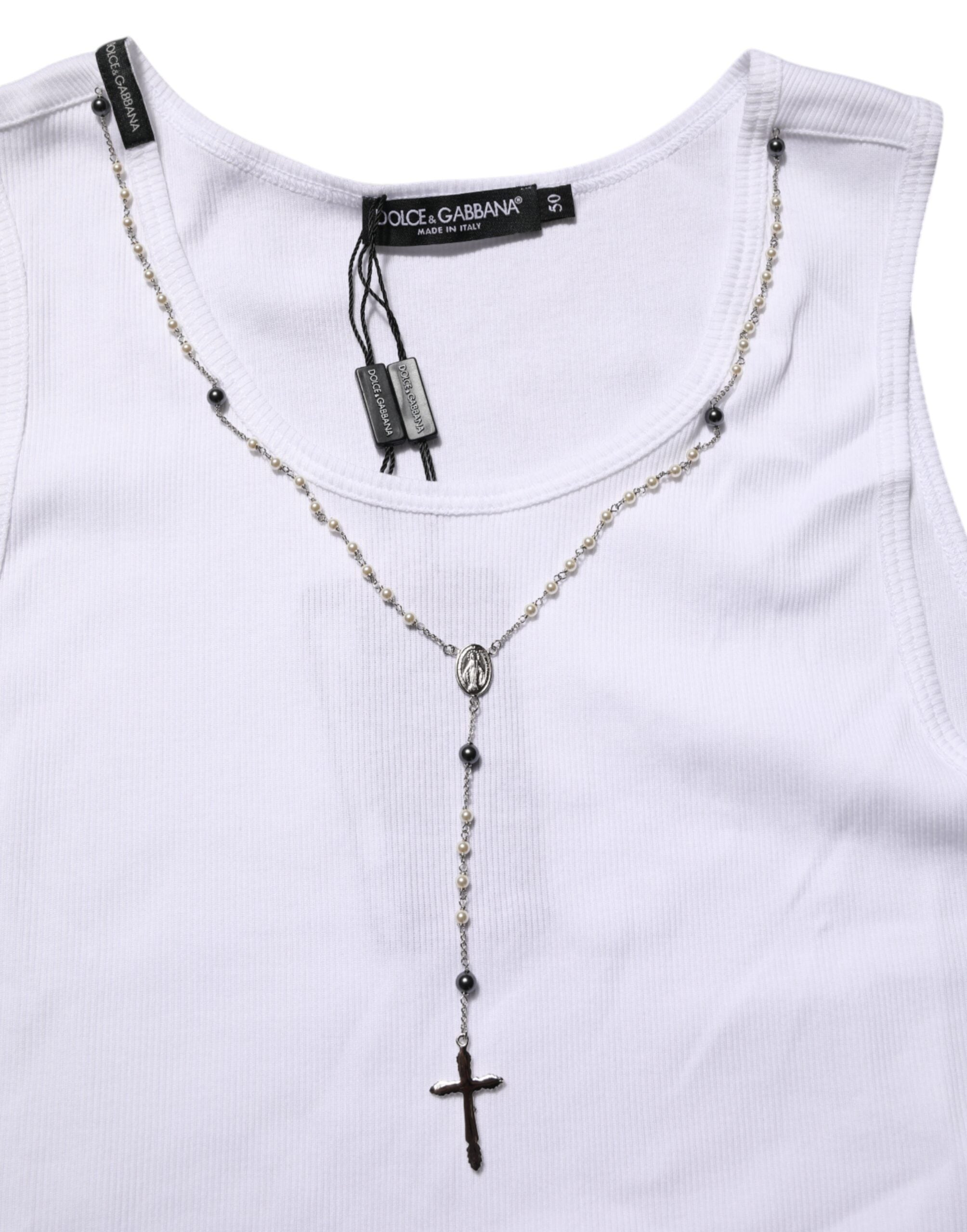 Dolce & Gabbana White Cotton Chain Necklace Tank Top T-shirt Dolce & Gabbana