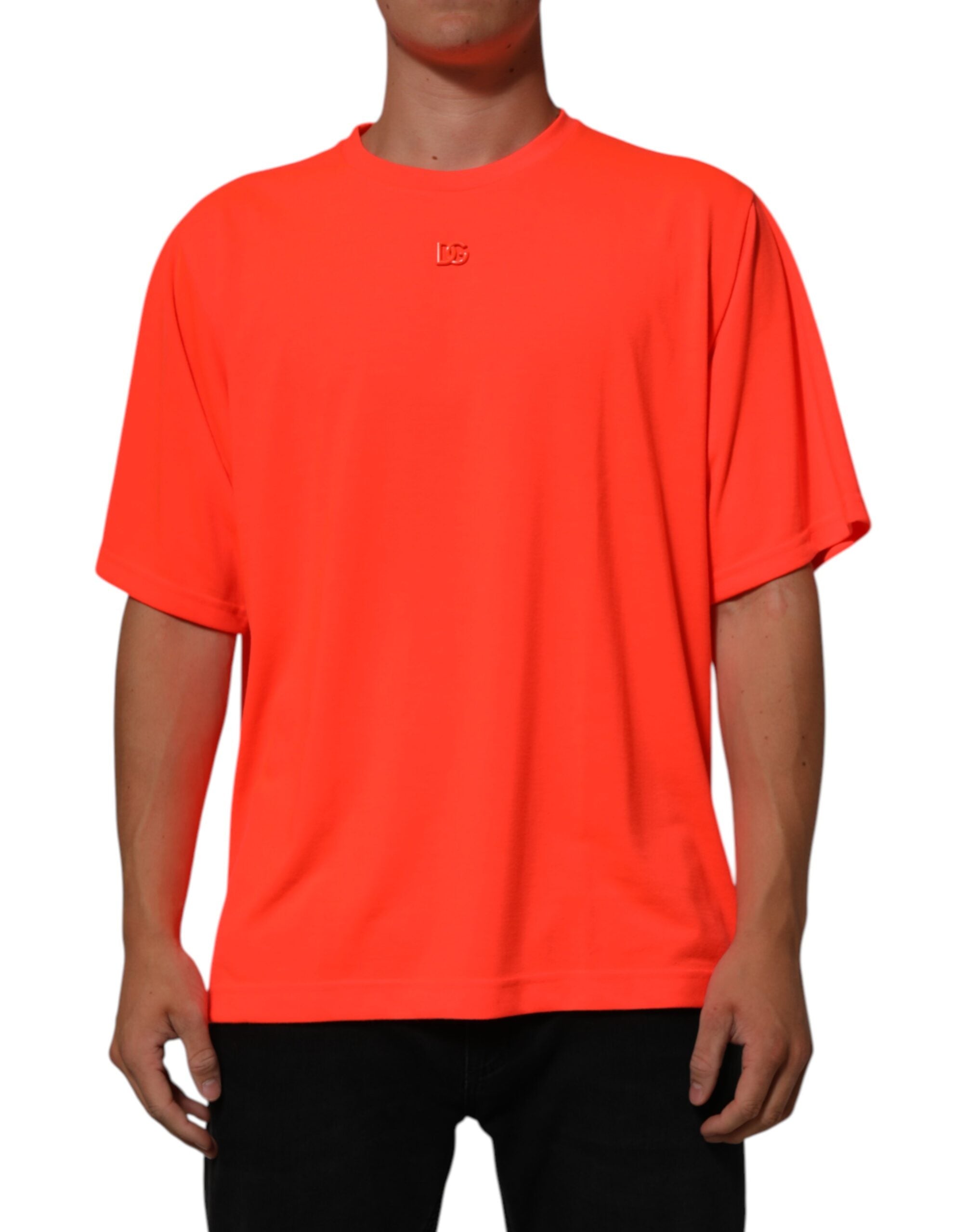 Dolce & Gabbana Neon Orange Polyester Men Crew Neck T-shirt Dolce & Gabbana