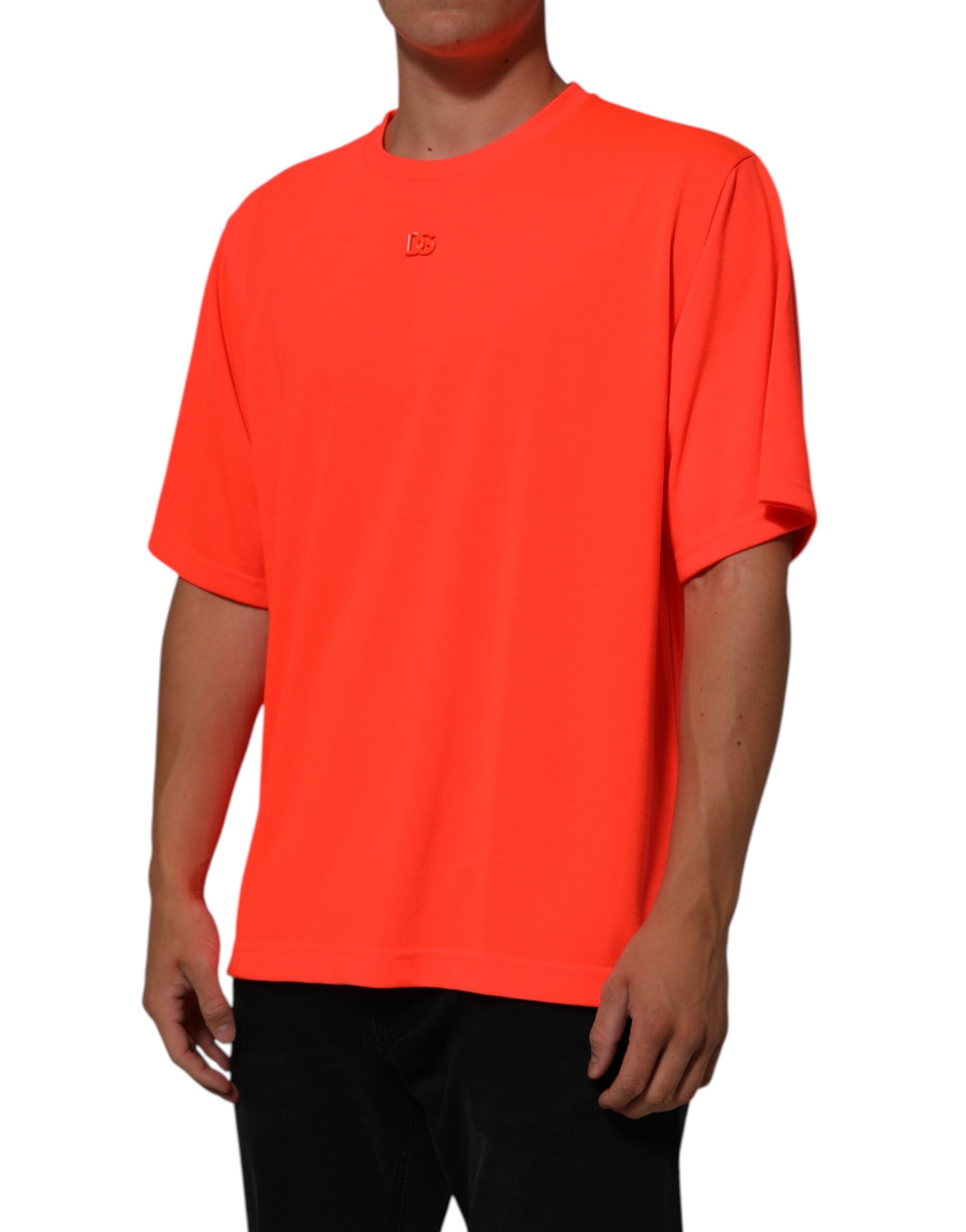 Dolce & Gabbana Neon Orange Polyester Men Crew Neck T-shirt Dolce & Gabbana