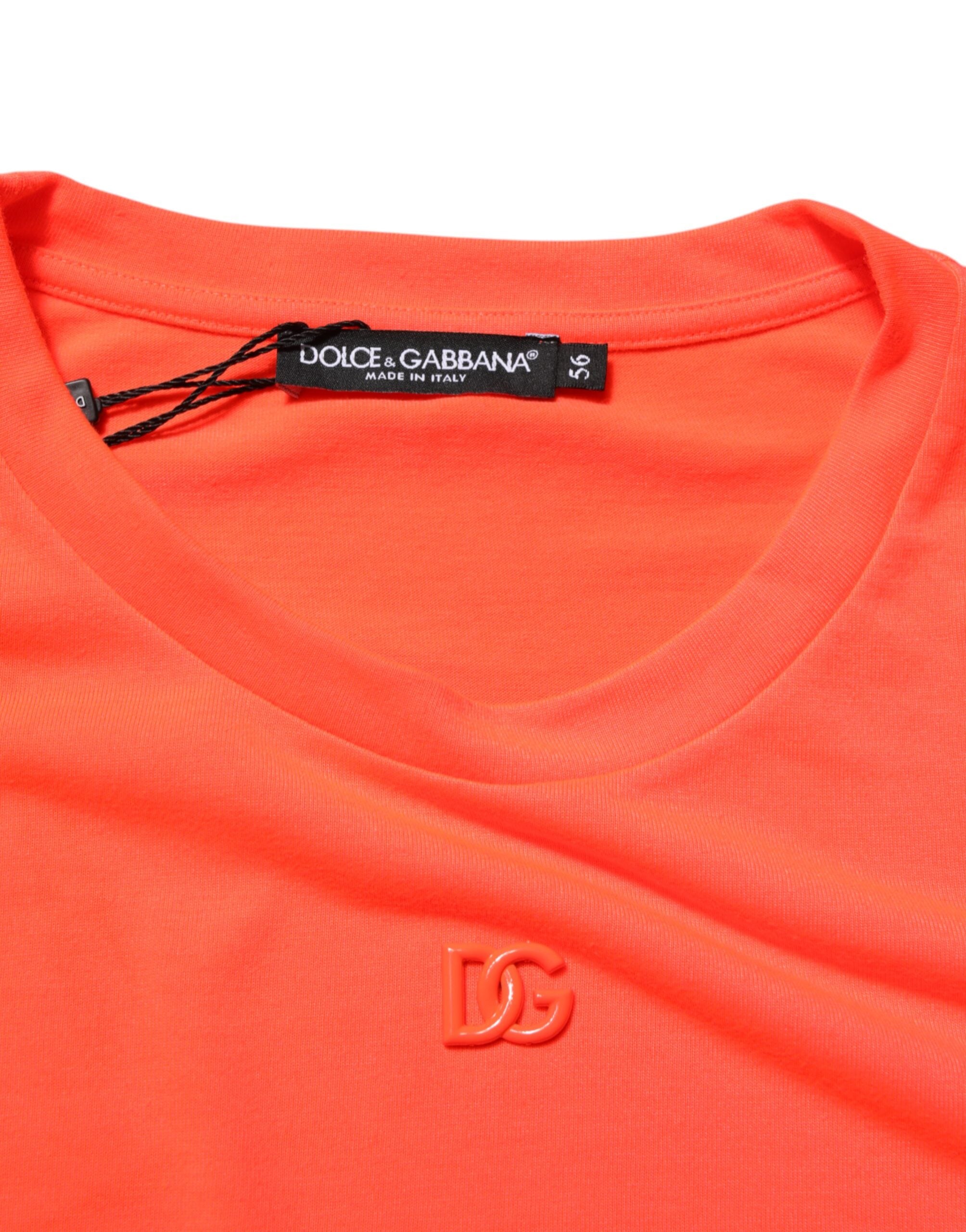 Dolce & Gabbana Neon Orange Polyester Men Crew Neck T-shirt Dolce & Gabbana