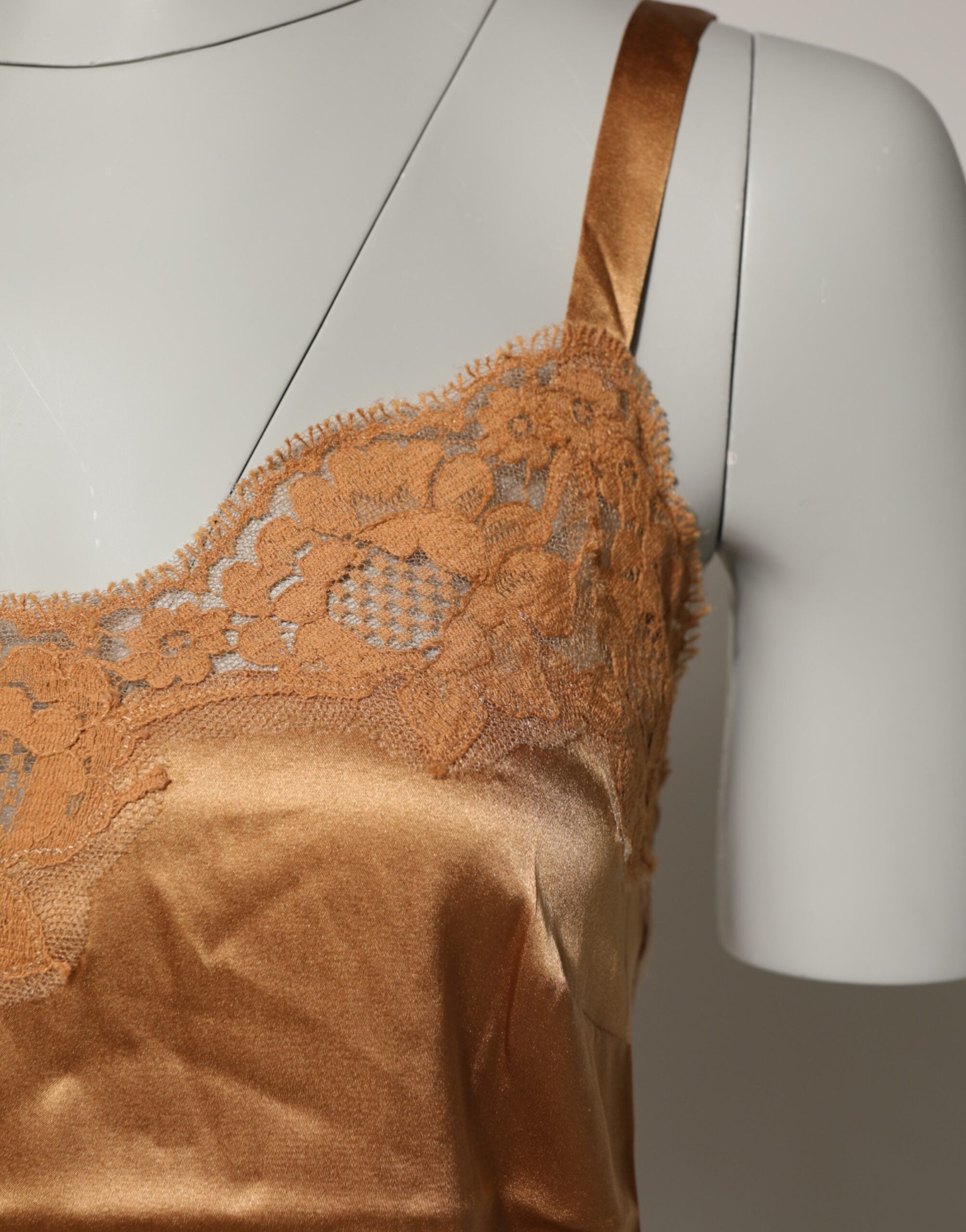 Dolce & Gabbana Brown Floral Lace Silk Satin Tank Lingerie Underwear Dolce & Gabbana