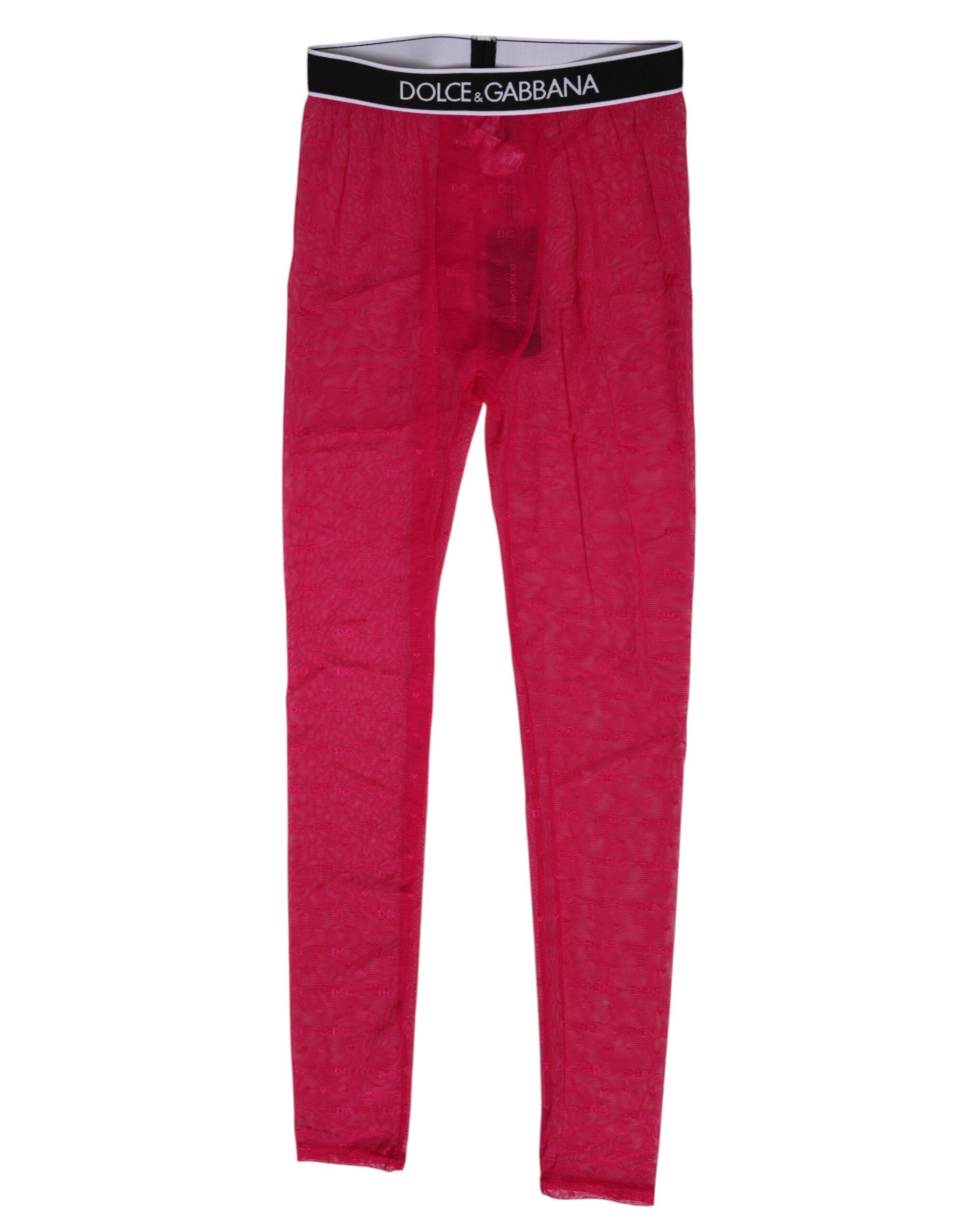 Dolce & Gabbana Fuchsia Nylon Logo Lace Leggings Pants Underwear Dolce & Gabbana