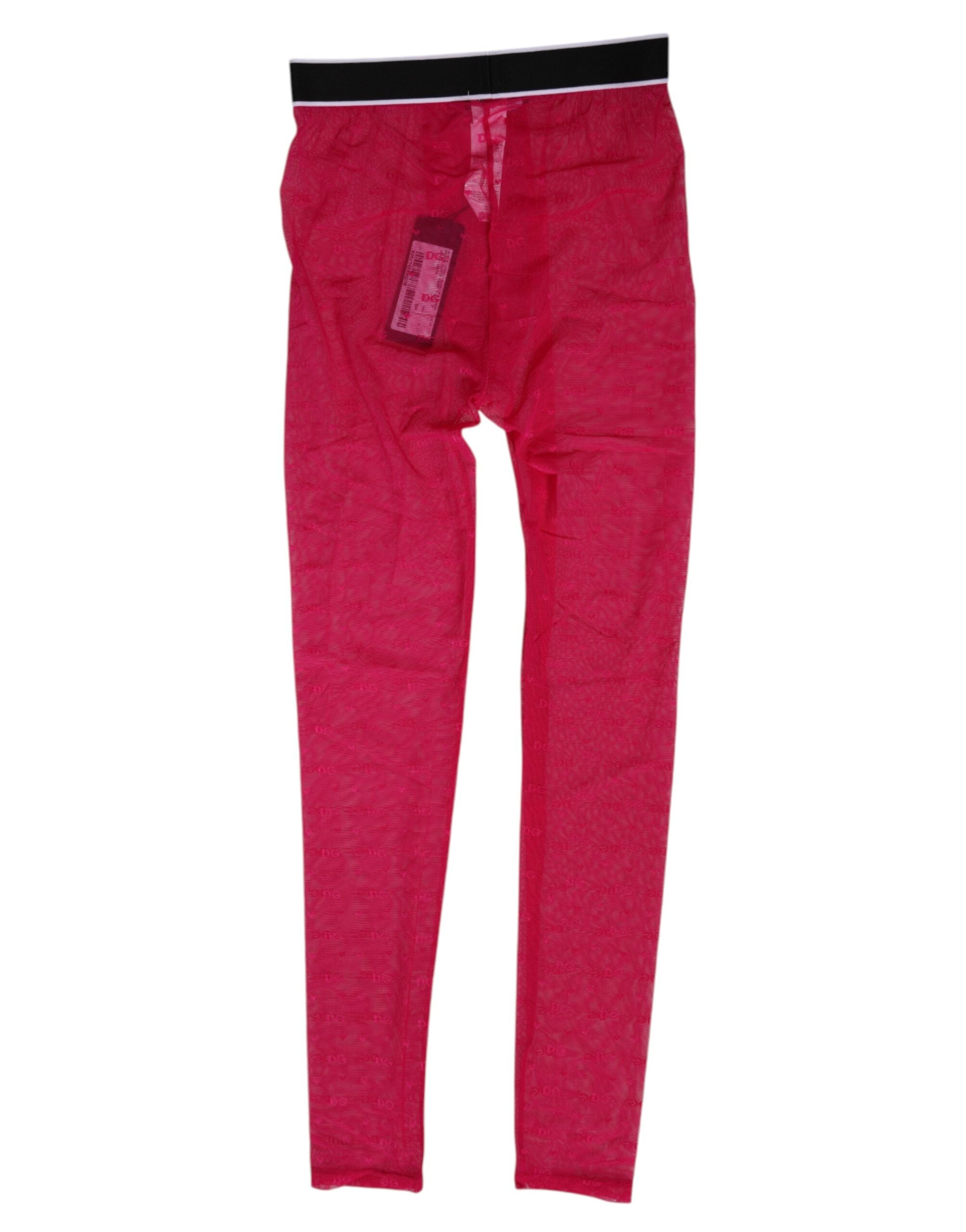 Dolce & Gabbana Fuchsia Nylon Logo Lace Leggings Pants Underwear Dolce & Gabbana