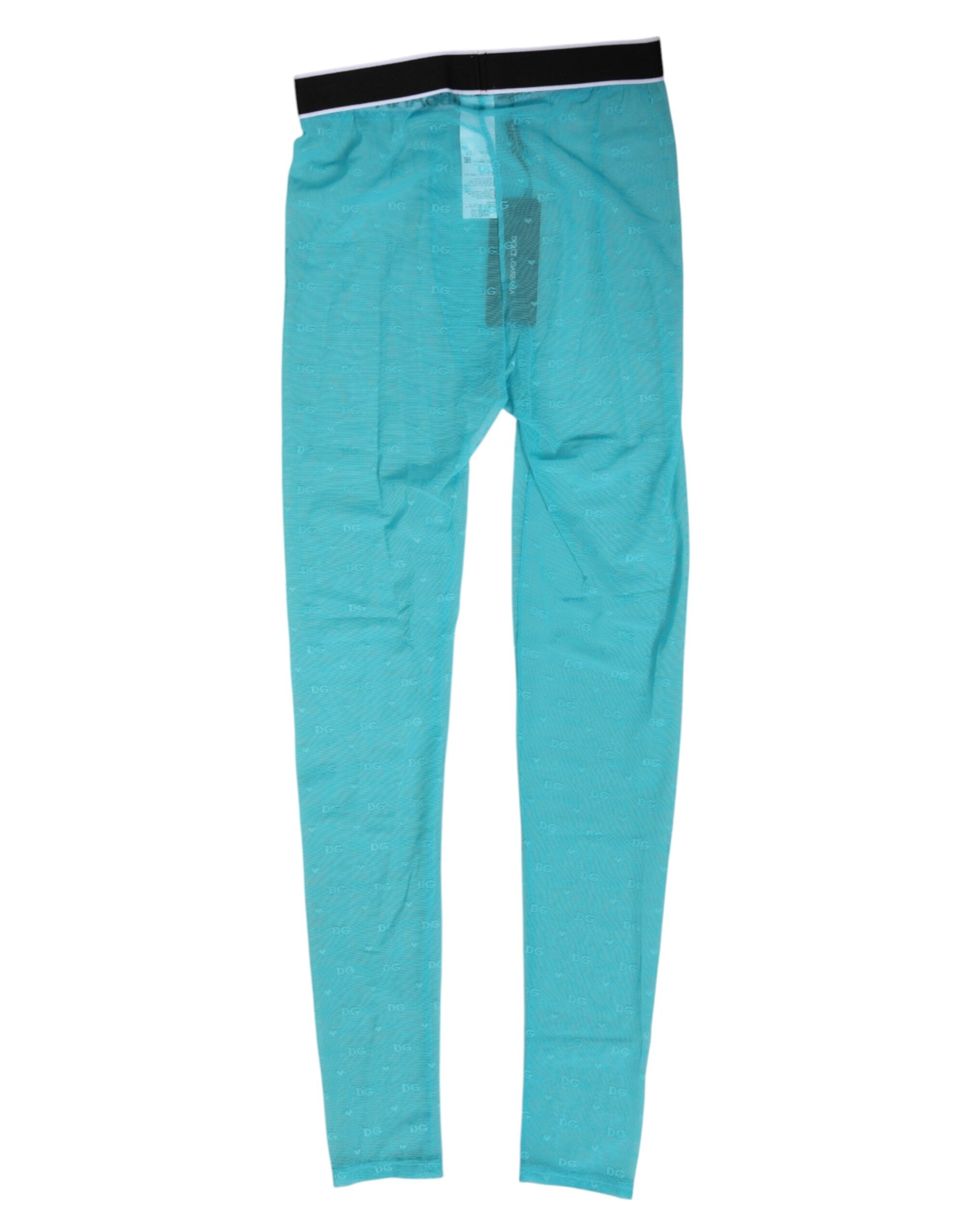 Dolce & Gabbana Light Blue Nylon Logo Lace Leggings Pants Underwear Dolce & Gabbana