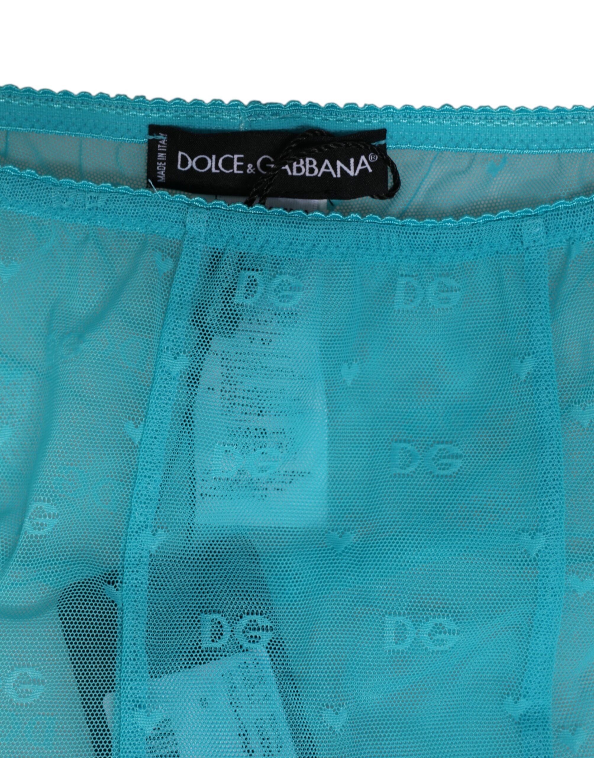 Dolce & Gabbana Light Blue Nylon Logo Lace Leggings Pants Underwear Dolce & Gabbana