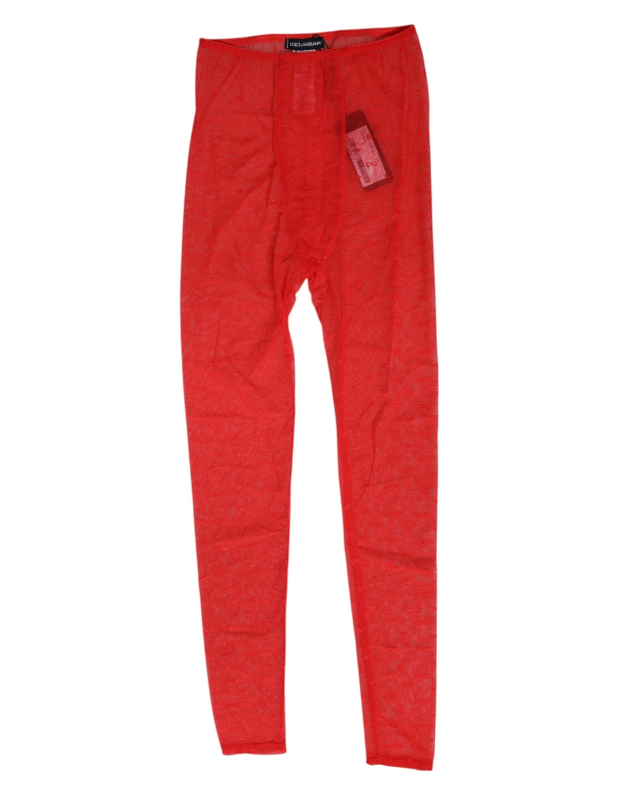 Dolce & Gabbana Red Nylon Logo Lace Leggings Pants Underwear Dolce & Gabbana