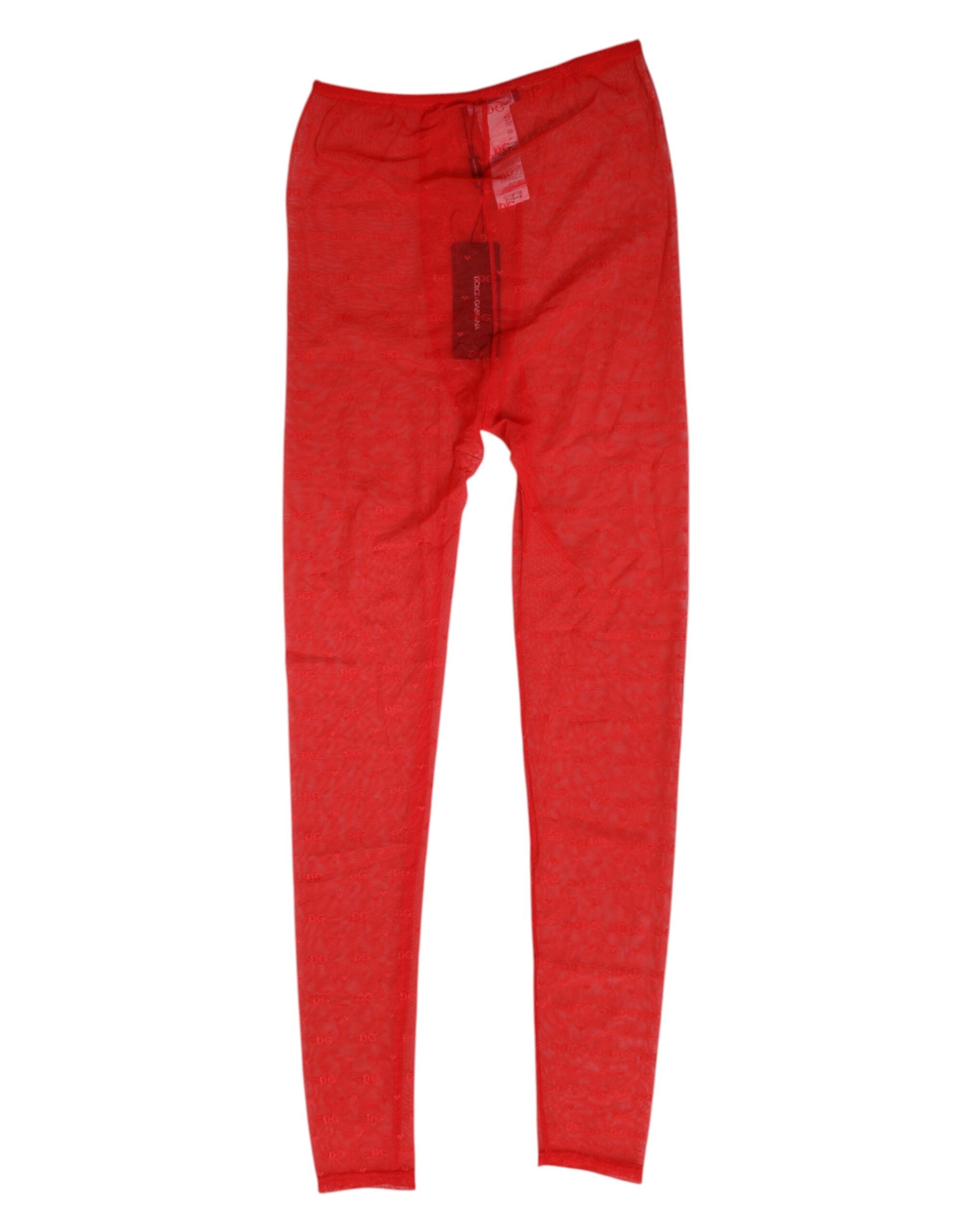 Dolce & Gabbana Red Nylon Logo Lace Leggings Pants Underwear Dolce & Gabbana