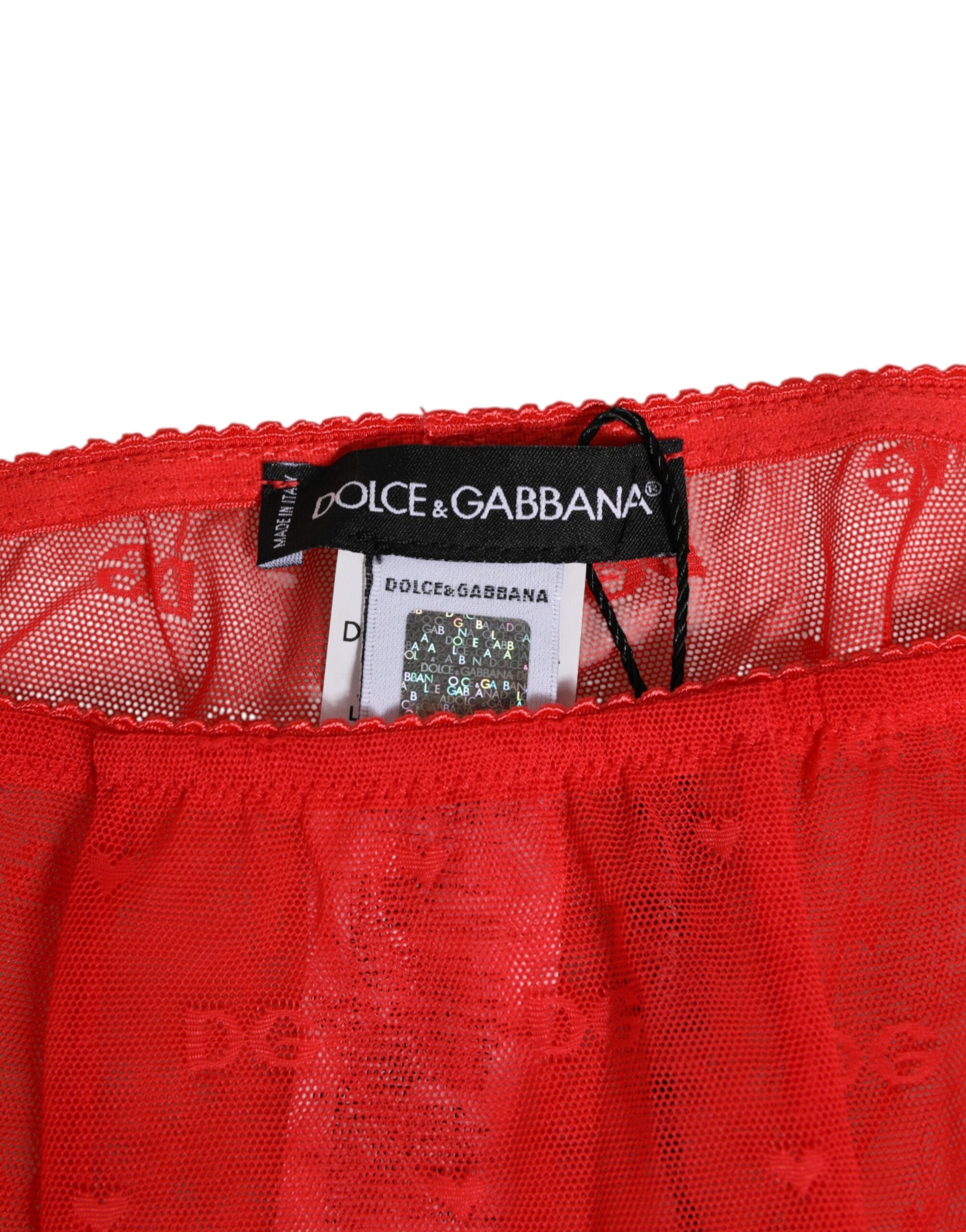 Dolce & Gabbana Red Nylon Logo Lace Leggings Pants Underwear Dolce & Gabbana