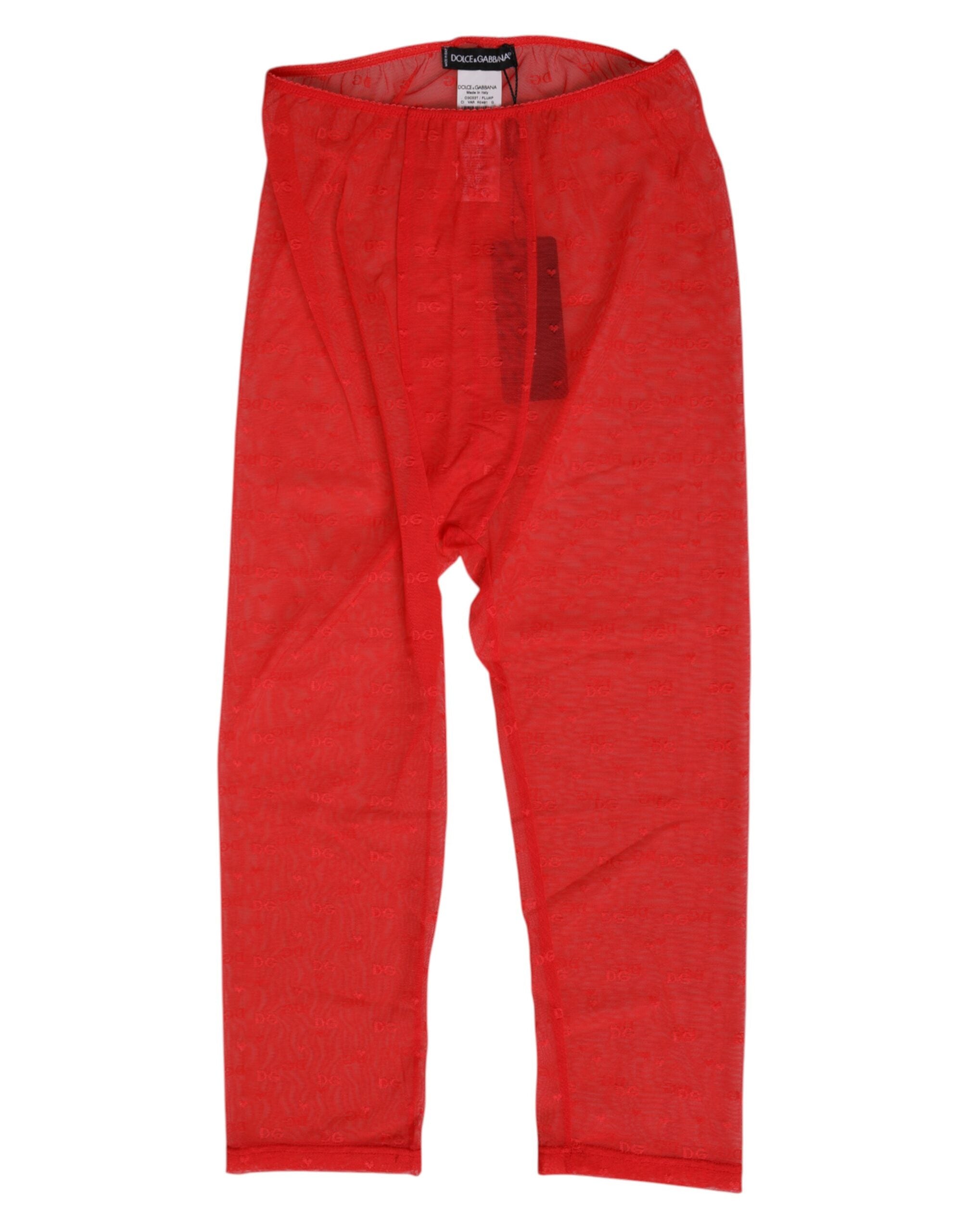 Dolce & Gabbana Red Logo Lace Tight Midi Trousers Underwear Dolce & Gabbana