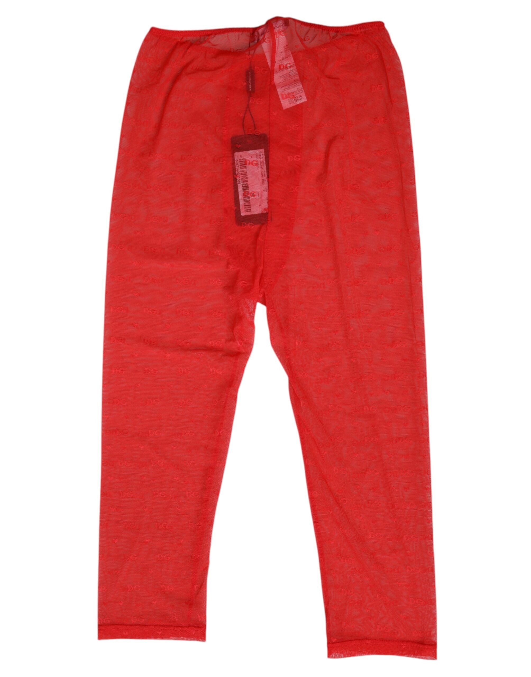 Dolce & Gabbana Red Logo Lace Tight Midi Trousers Underwear Dolce & Gabbana