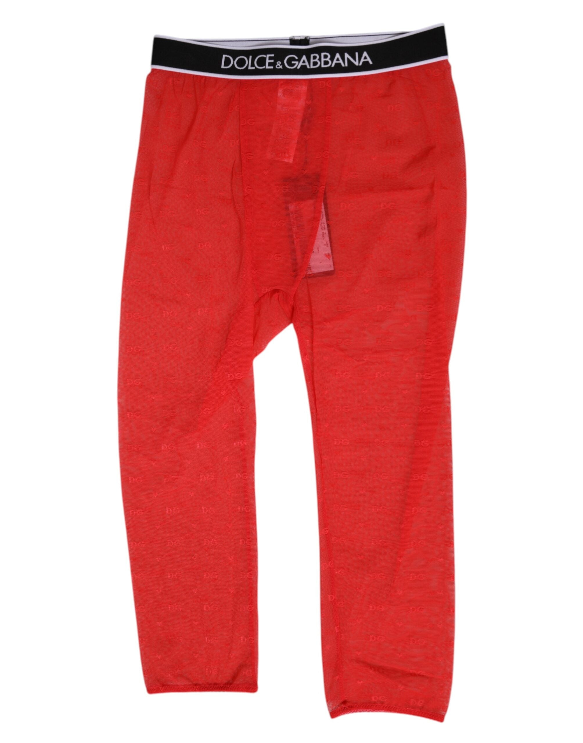 Dolce & Gabbana Red Logo Lace Tight Midi Trousers Underwear Dolce & Gabbana