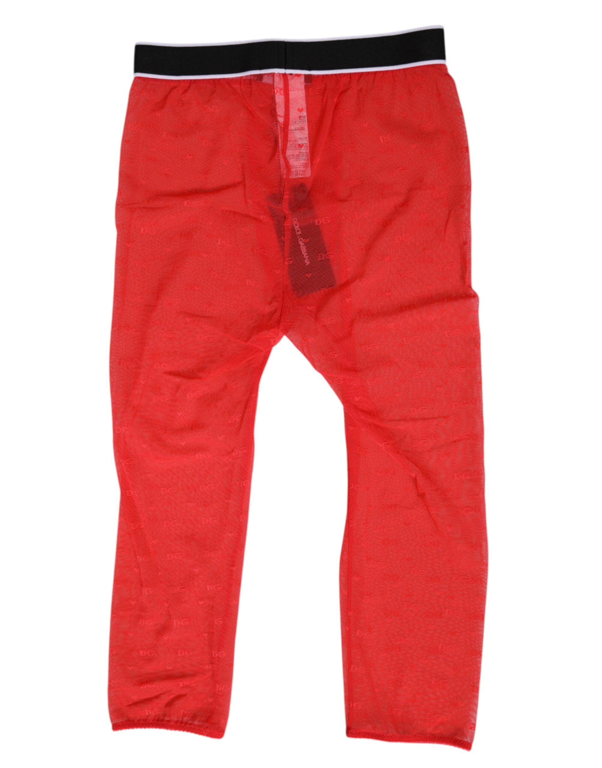 Dolce & Gabbana Red Logo Lace Tight Midi Trousers Underwear Dolce & Gabbana