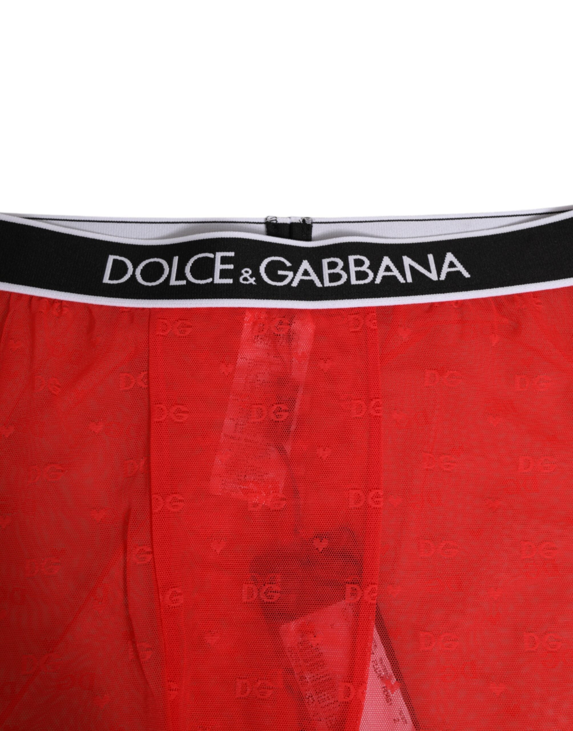 Dolce & Gabbana Red Logo Lace Tight Midi Trousers Underwear Dolce & Gabbana