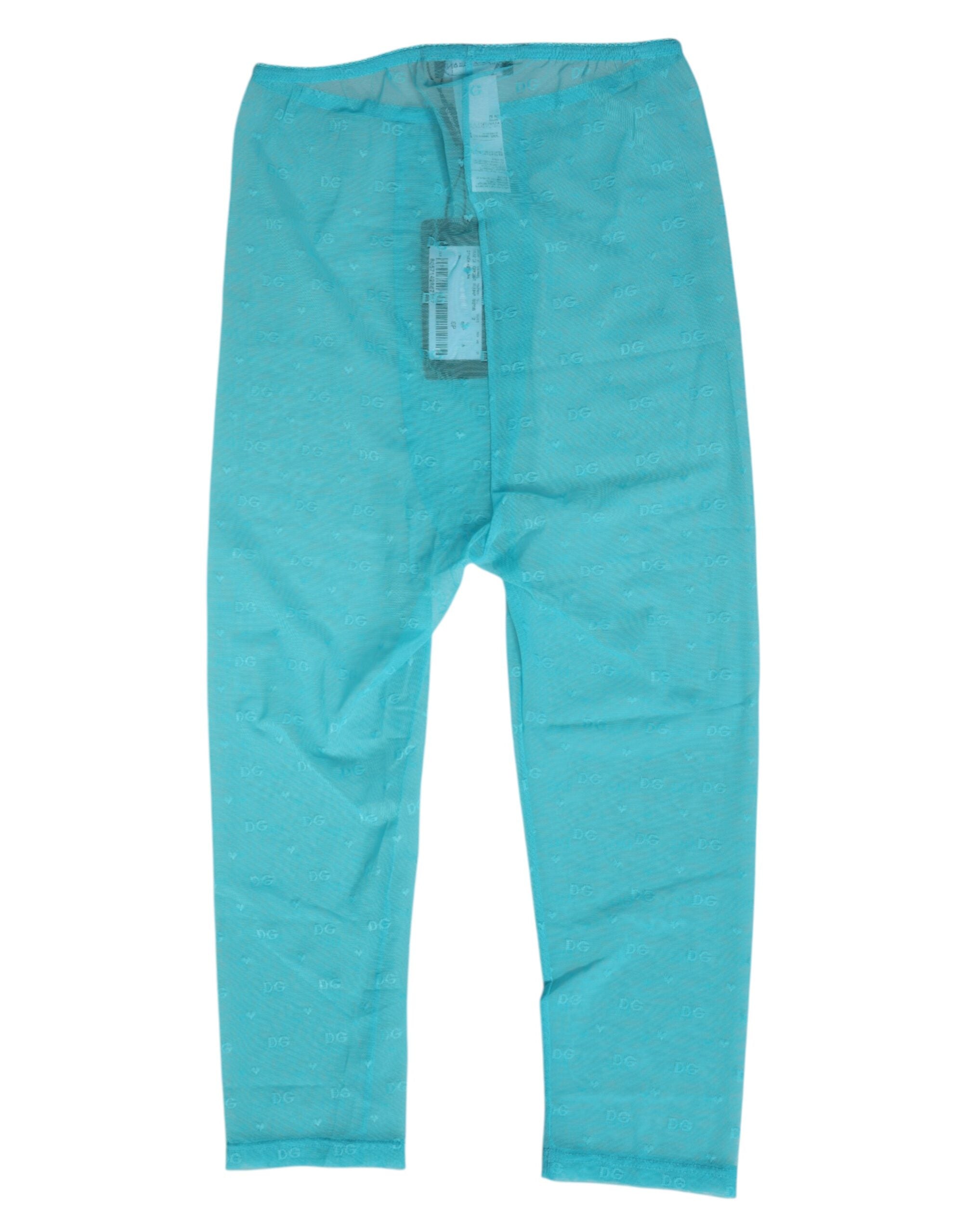 Dolce & Gabbana Light Blue Logo Lace Tight Midi Trouser  Underwear Dolce & Gabbana