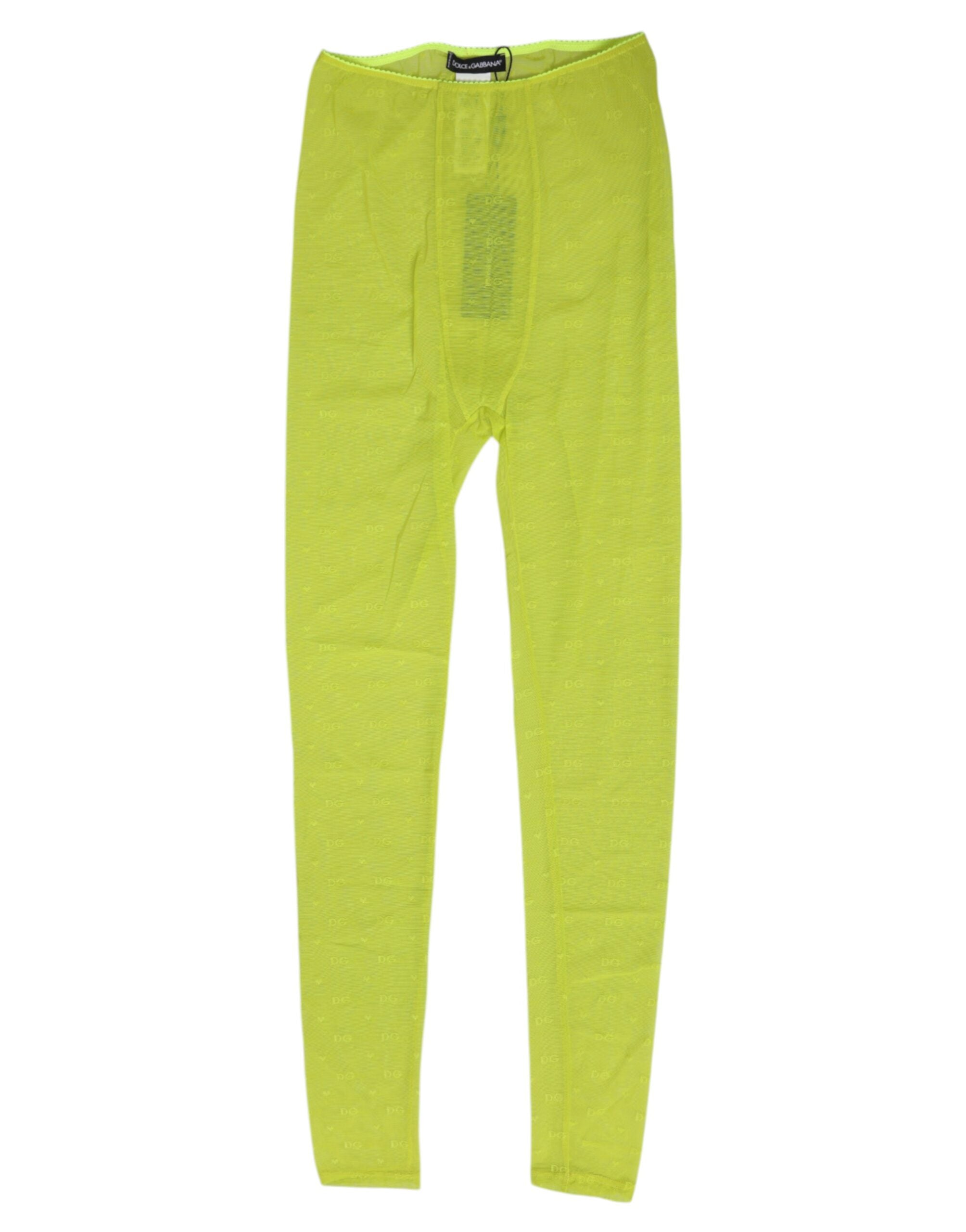 Dolce & Gabbana Neon Green Nylon Logo Lace Leggings Pants Underwear Dolce & Gabbana