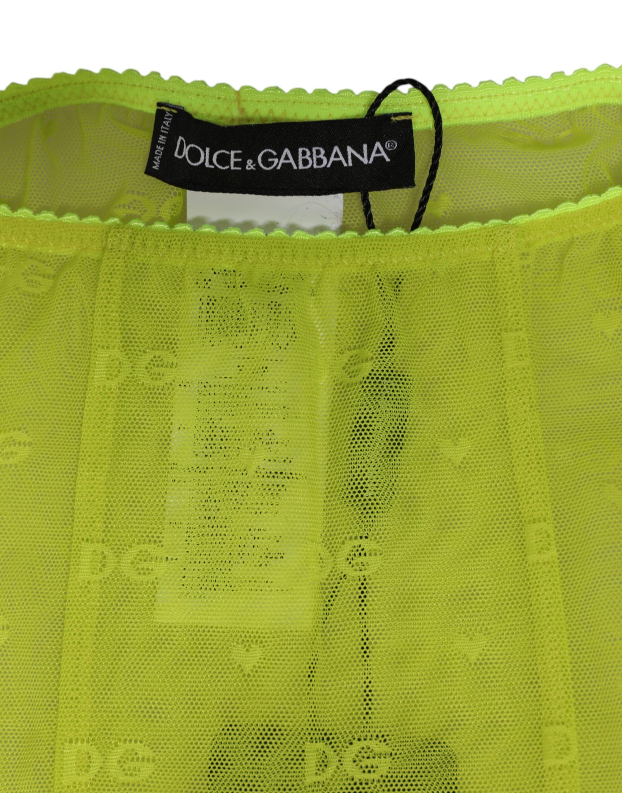Dolce & Gabbana Neon Green Nylon Logo Lace Leggings Pants Underwear Dolce & Gabbana