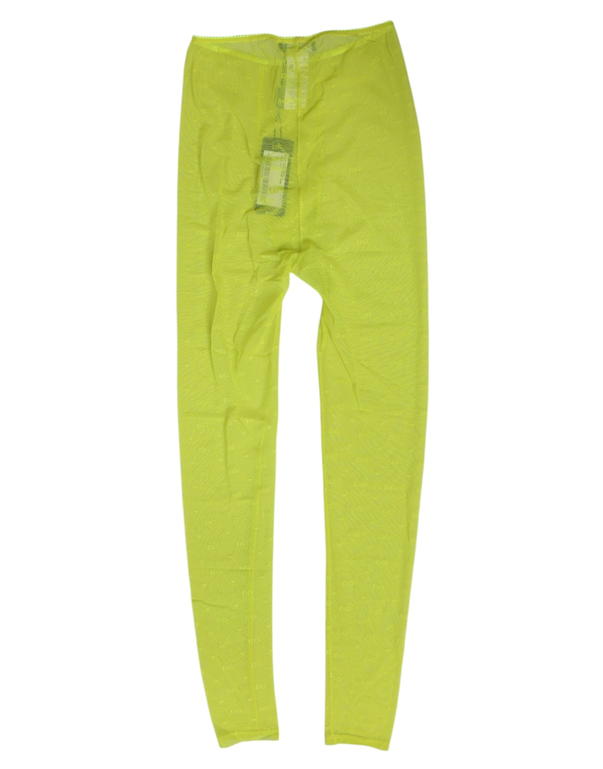Dolce & Gabbana Neon Green Nylon Logo Lace Leggings Pants Underwear Dolce & Gabbana