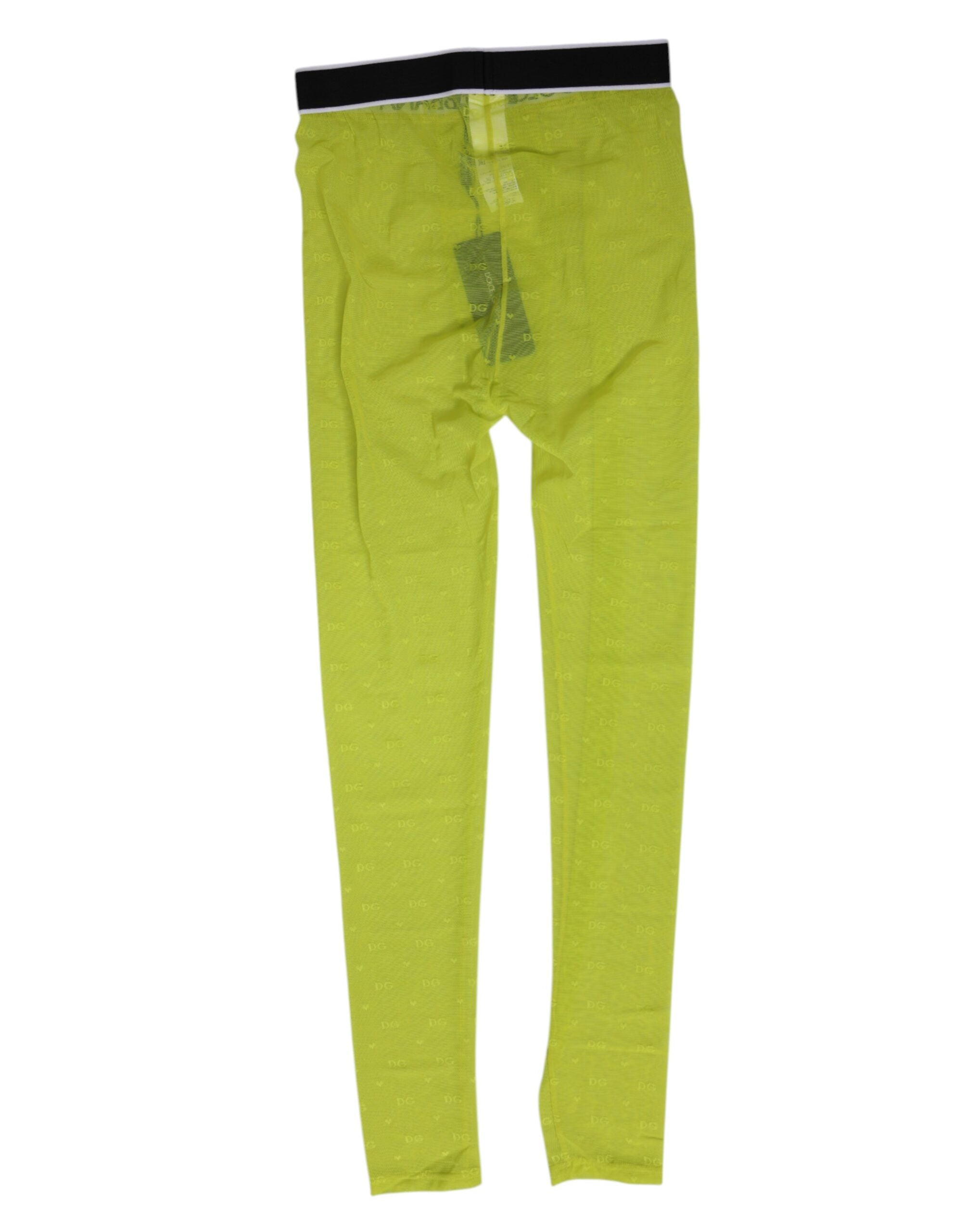 Dolce & Gabbana Neon Green Nylon Logo Lace Leggings Pants Underwear Dolce & Gabbana
