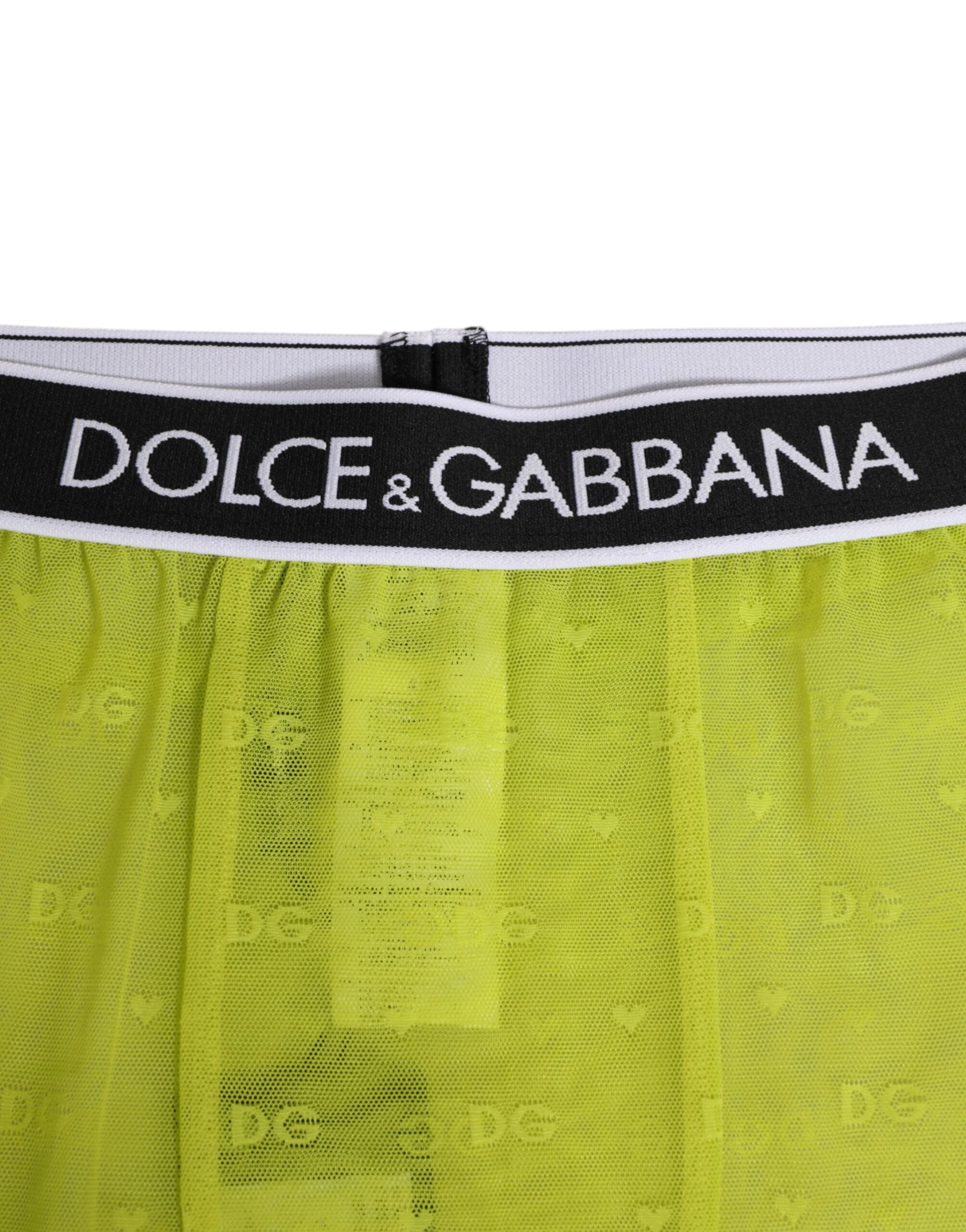 Dolce & Gabbana Neon Green Nylon Logo Lace Leggings Pants Underwear Dolce & Gabbana