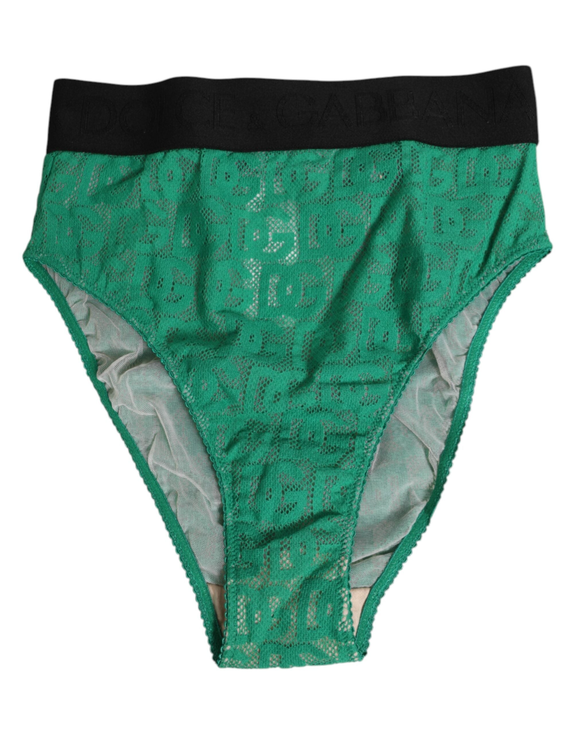 Dolce & Gabbana Green DG Logo Lace High Brief Panty Underwear Dolce & Gabbana