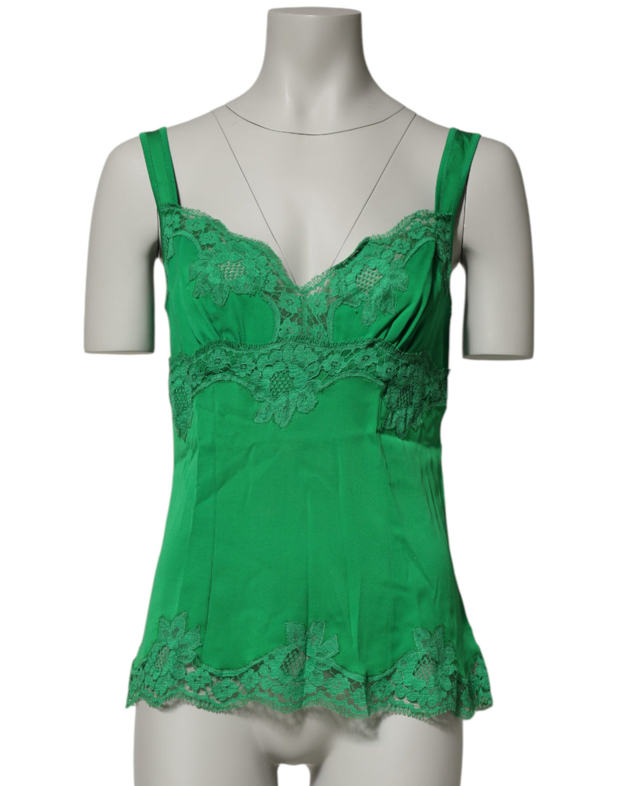 Dolce & Gabbana Green Floral Lace Tank Lingerie Top Underwear