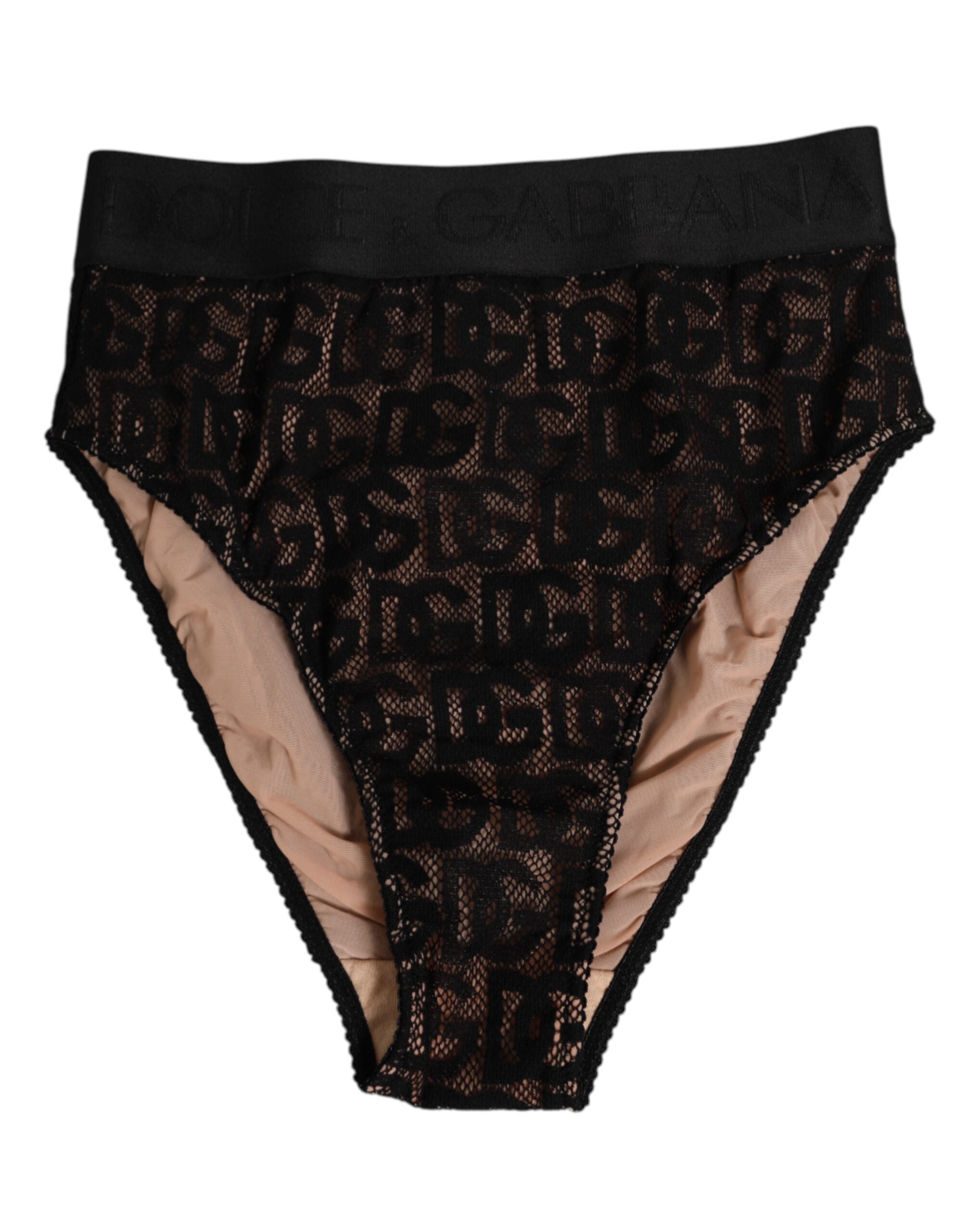 Dolce & Gabbana Black DG Logo Lace High Brief Panty Underwear Dolce & Gabbana