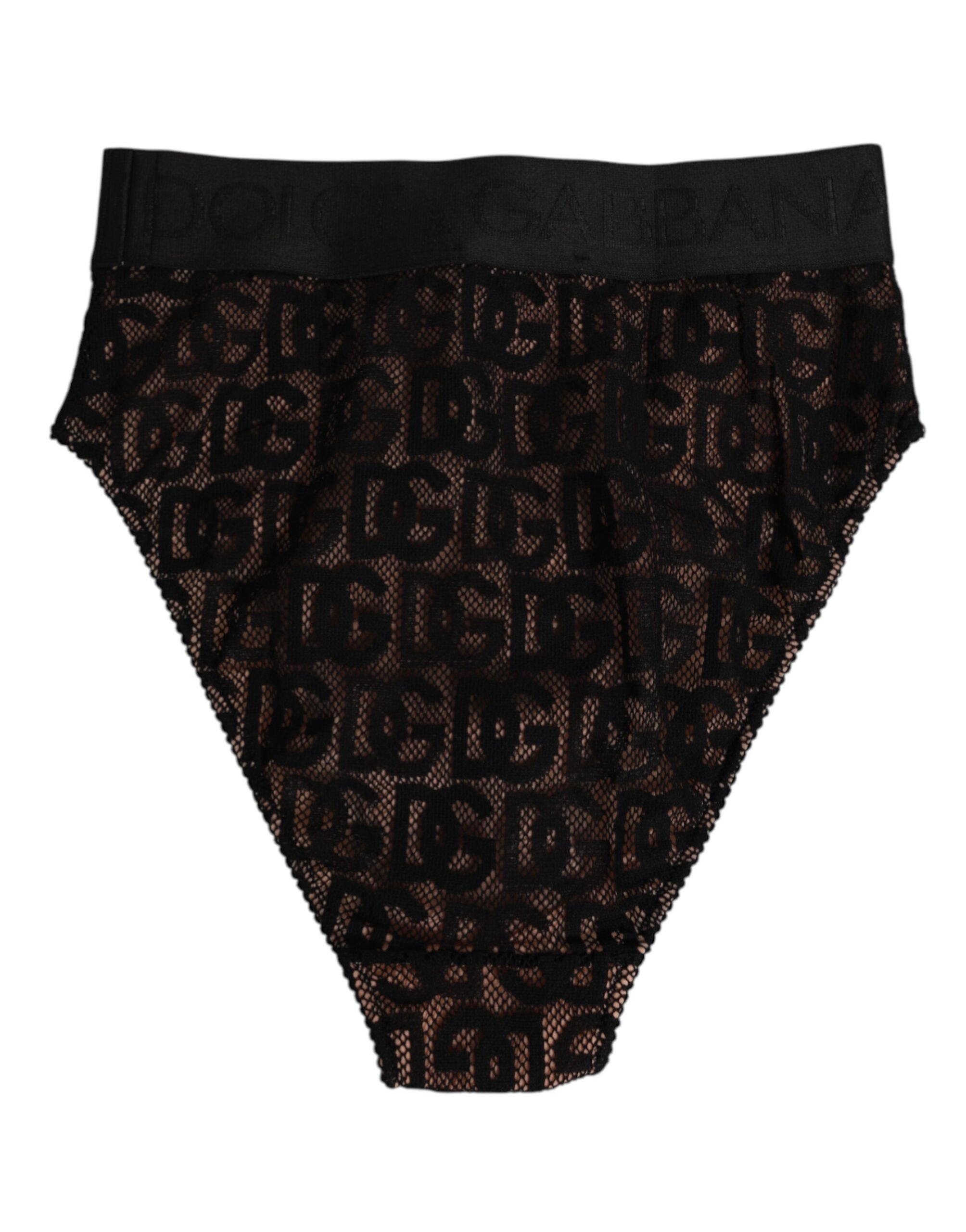 Dolce & Gabbana Black DG Logo Lace High Brief Panty Underwear Dolce & Gabbana