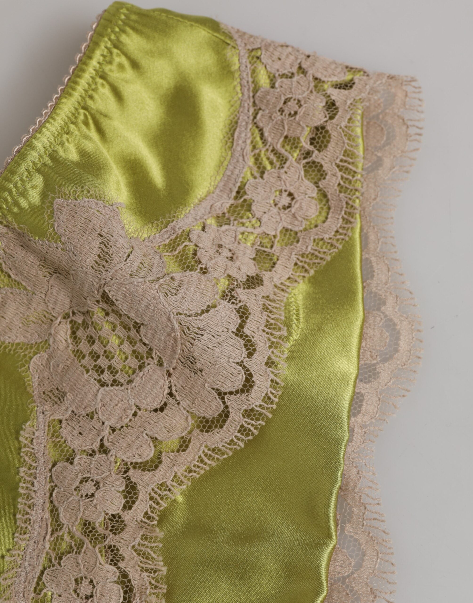 Dolce & Gabbana Green Silk Satin Floral Lace Trim Panty Underwear Dolce & Gabbana