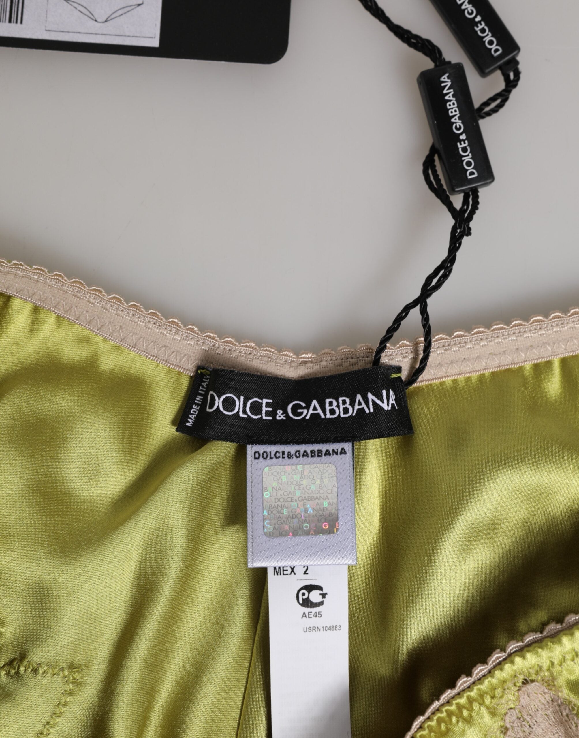 Dolce & Gabbana Green Silk Satin Floral Lace Trim Panty Underwear Dolce & Gabbana