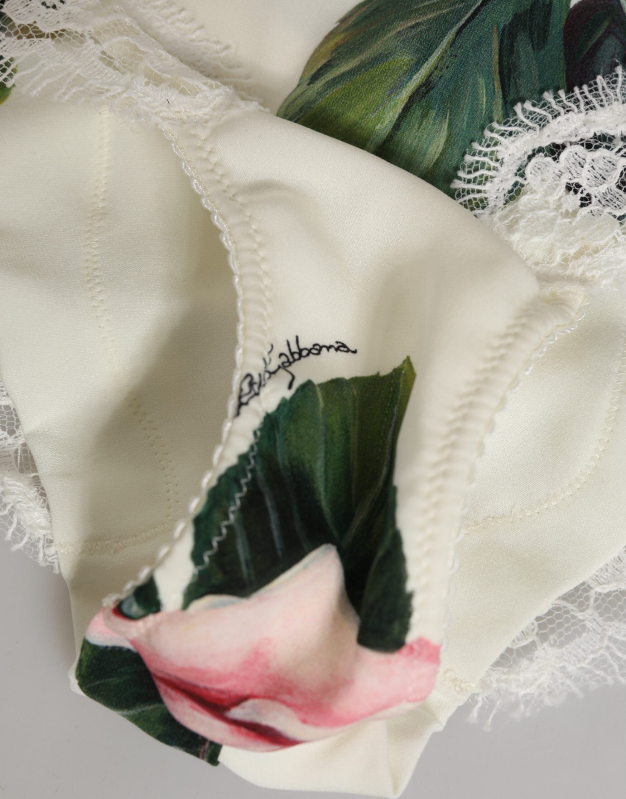 Dolce & Gabbana White Silk Satin Floral Lace Trim Slip Underwear Dolce & Gabbana