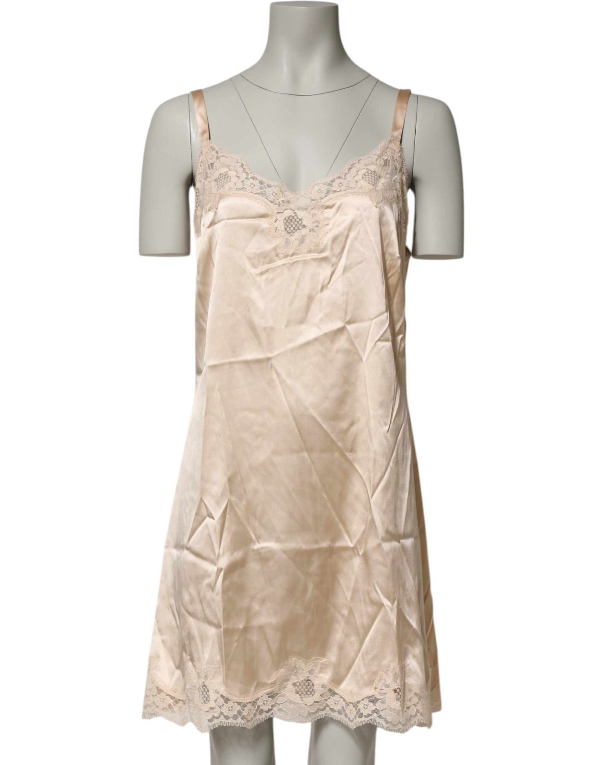 Dolce & Gabbana Nude Chemise Lingerie Silk Blend Lace Trim Dress Dolce & Gabbana